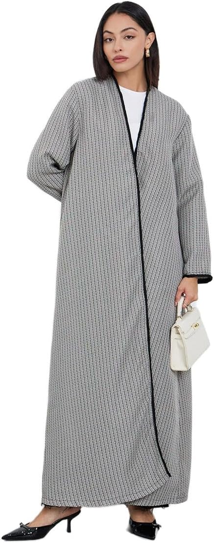Amirah Multi Tweed Look Abaya with Frayed Edge,Multi,S