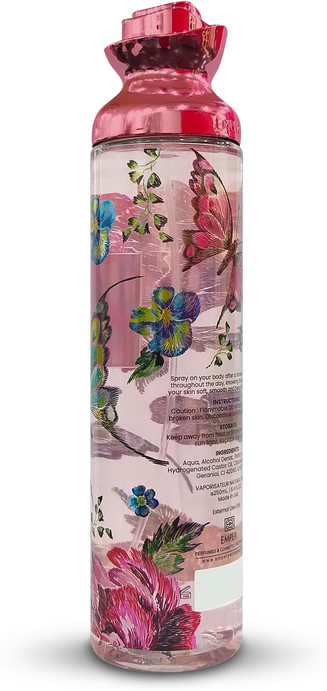 61lLZjwY1DL._AC_SL1500_ سبراي معطر الجسم برائحة باترفلاي تشارم من مجموعة فلاورز سيكريت للنساء امبر 250 مل - الصورة 2