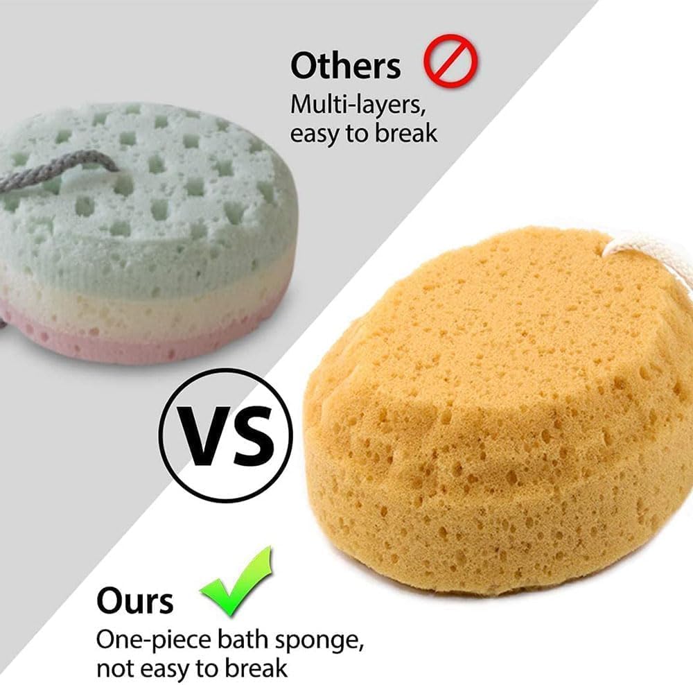 Aputue Natural Sponge Bath, Real Yellow Foam, 14.5x11.5cm Diameter, Gentle Exfoliating Body Wash Scrubber, Soft Face Care Loofah for Sensitive Skin, Highly Suitable for Men and Women Daily Use