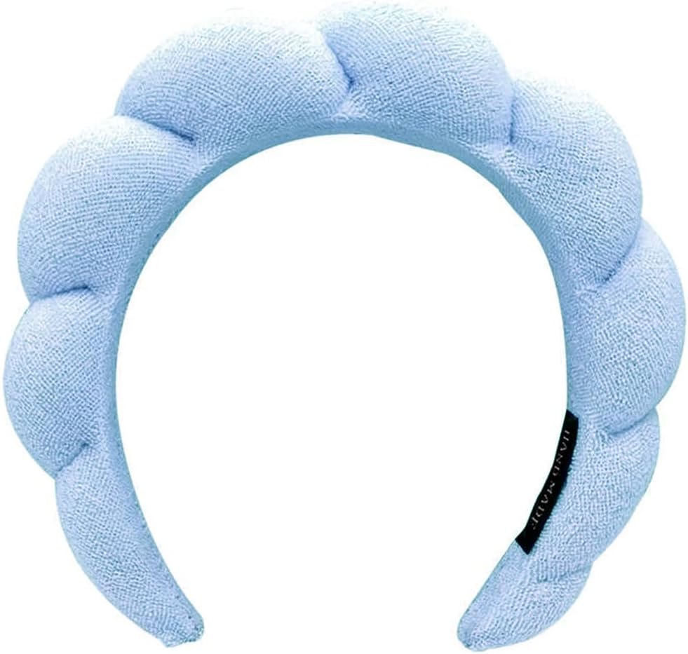 Blue Spa Headbands for Washing Face or Makeup, Sponge Bubble Skincare Headbands, Puffy Terry Cloth Hairband for Women, Skin Care Makeup Headwear Hair Accessories for Girls
