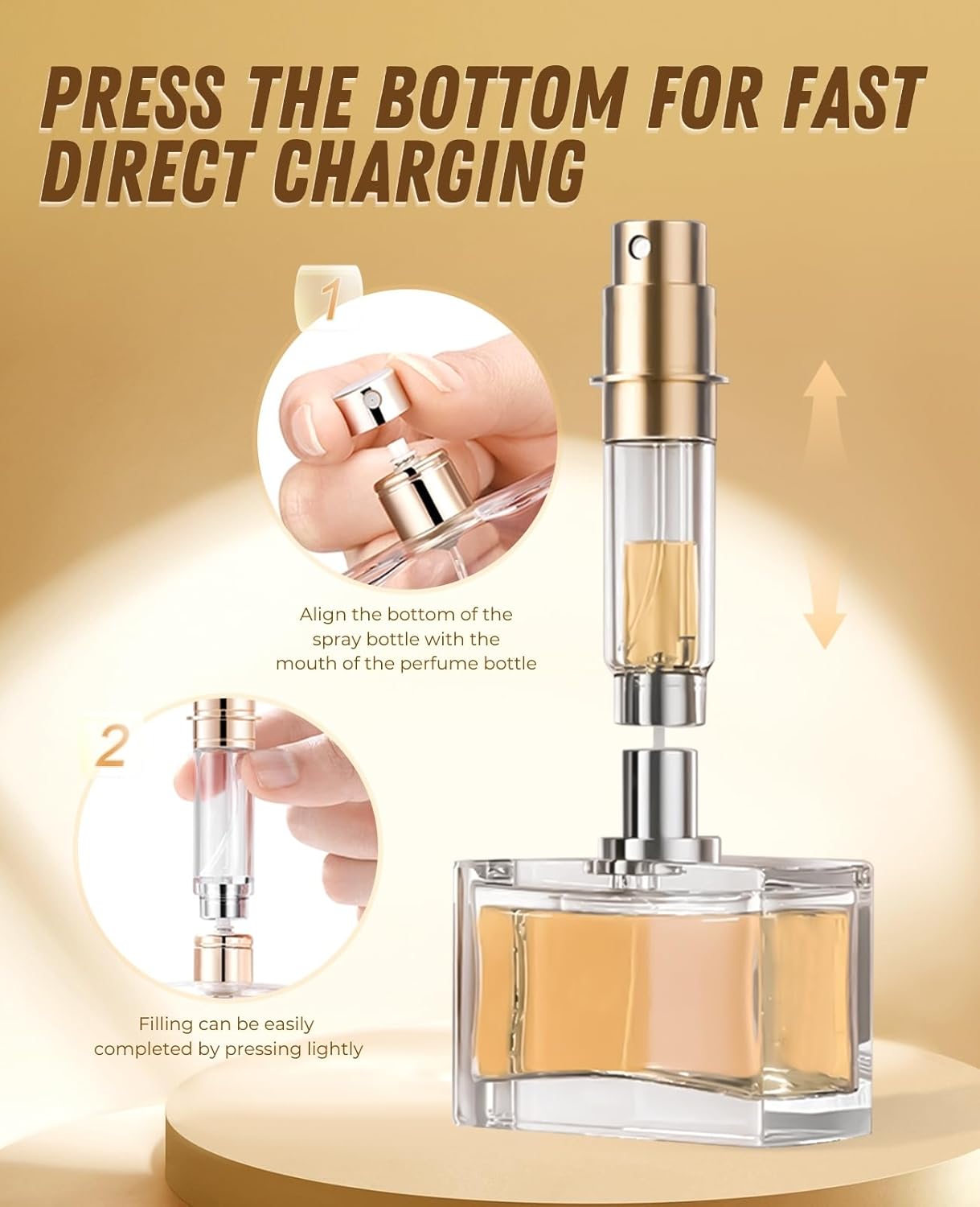 61tVzJYWP-L._AC_SL1500_ بخاخ عطر للسفر قابل لإعادة الملء مع موزع كولونيا محمول فارغ وبخاخ صغير لما بعد الحلاقة للرجال والنساء من براريوس، لون ذهبي - الصورة 3