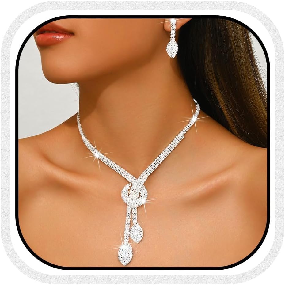 61to2BqxhXL._AC_SL1500_ كاستويف طقم مجوهرات مرصع باحجار الراين، طقم عقد واقراط وسوار من الكريستال الفضي اللامع، اكسسوارات مجوهرات للحفلات الراقصة، اكسسوارات الزفاف للعروس، مجموعات مجوهرات رسمية للنساء - الصورة 2