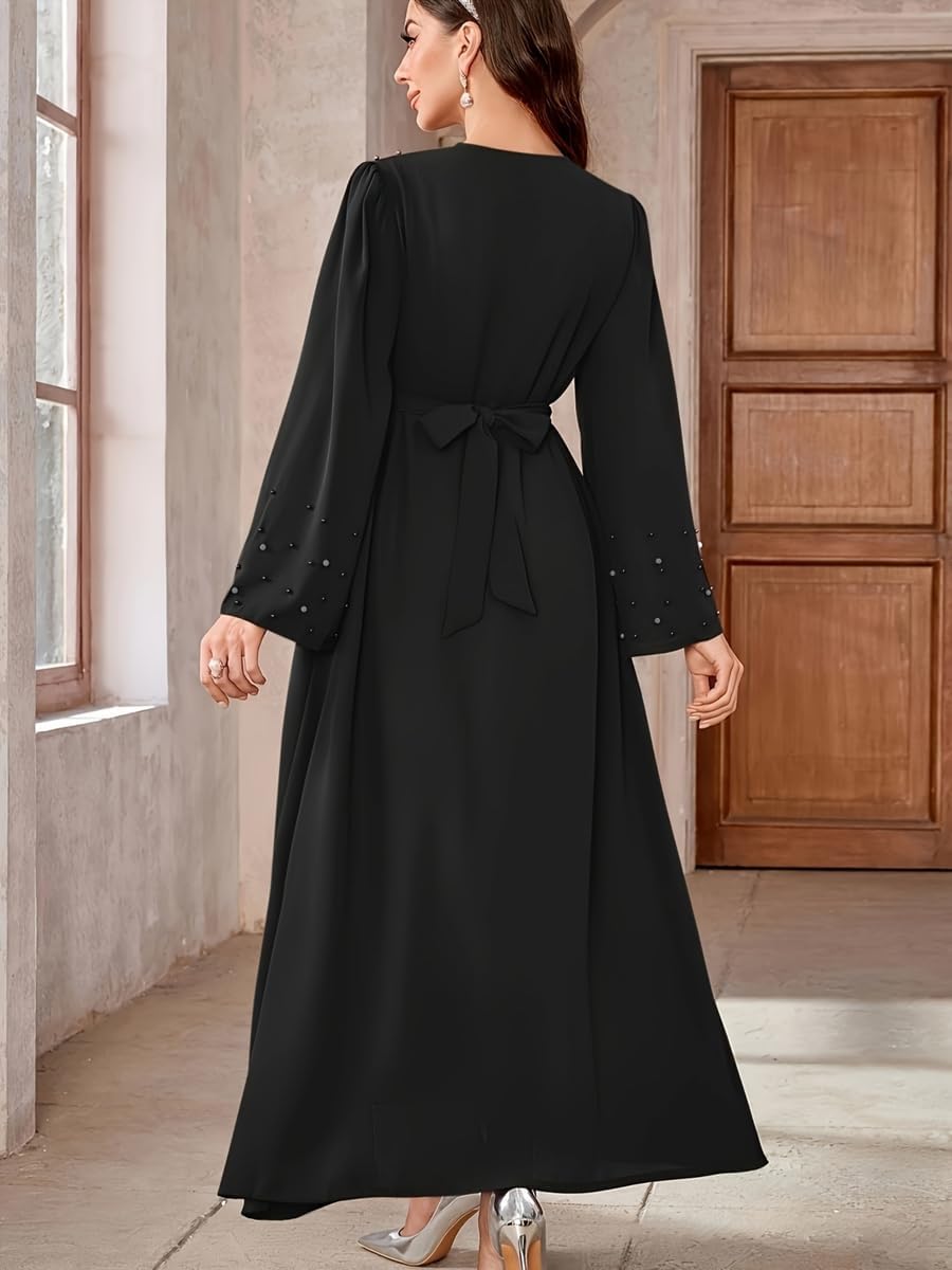 61tpKM-3sDL._AC_SL1500_ Take Two Black Faux Pearl Embellished A-Line Abaya - S - Black - الصورة 4