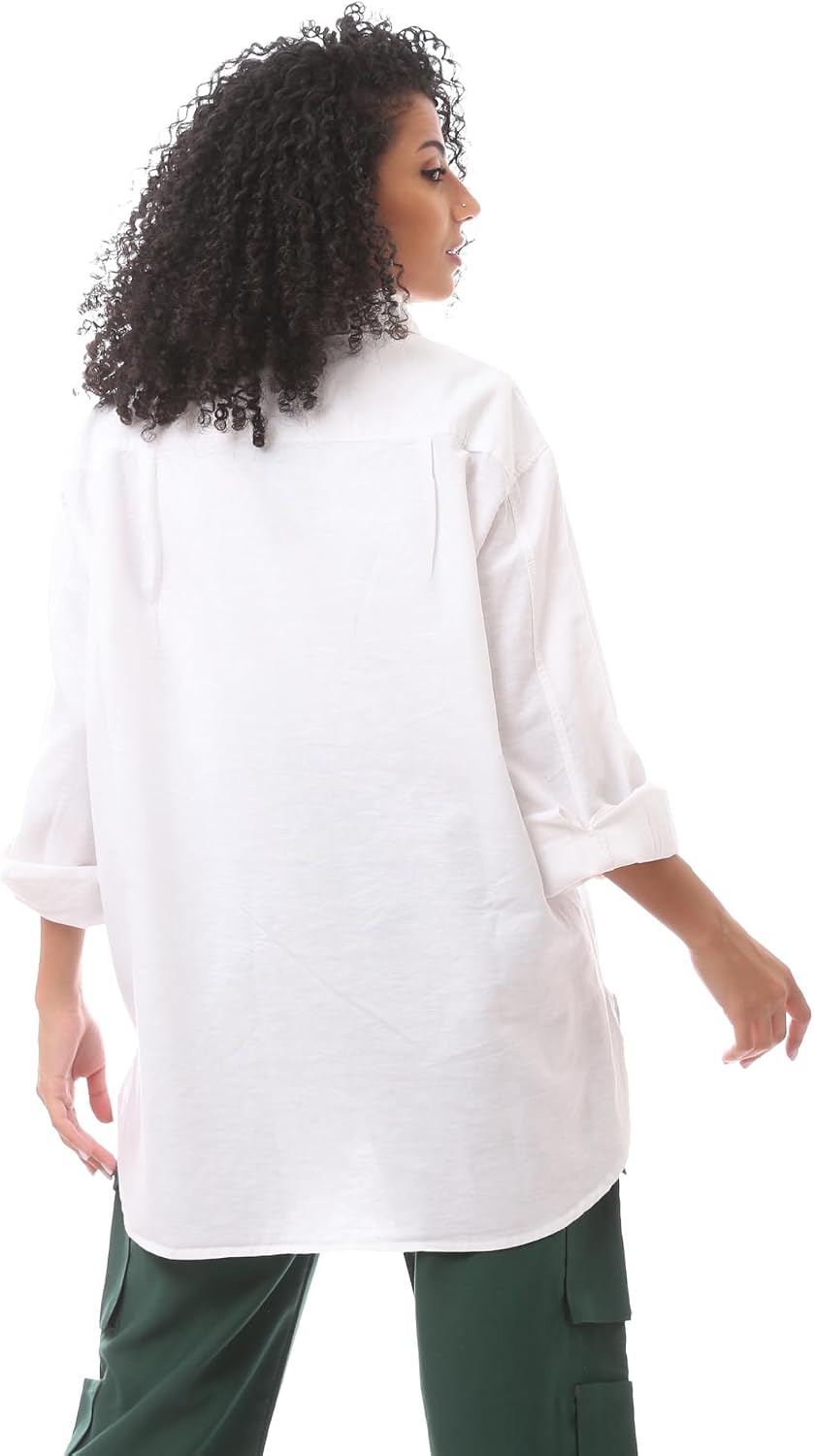 61vPQlpOGEL._AC_SL1500_ بلوزة أساسية سادة من الكتان بأكمام طويلة وأزرار للنساء من اندورا، عبوة من قطعة واحدة - الصورة 3