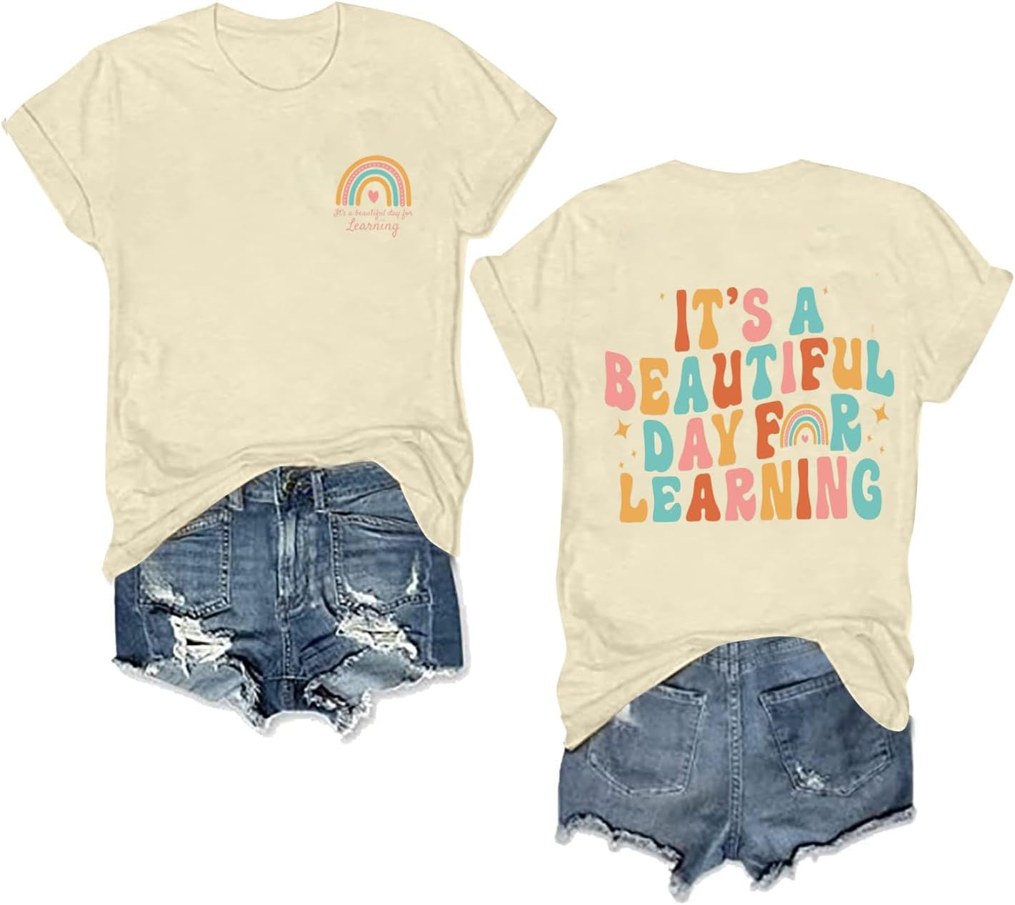 61vTPljoS-L._AC_SL1500_ تي شيرت نسائي للمعلمين مطبوع عليه عبارة «It's a Beautiful Day for Learning» تيشيرت كاجوال هدية تقدير للمعلمين - الصورة 2