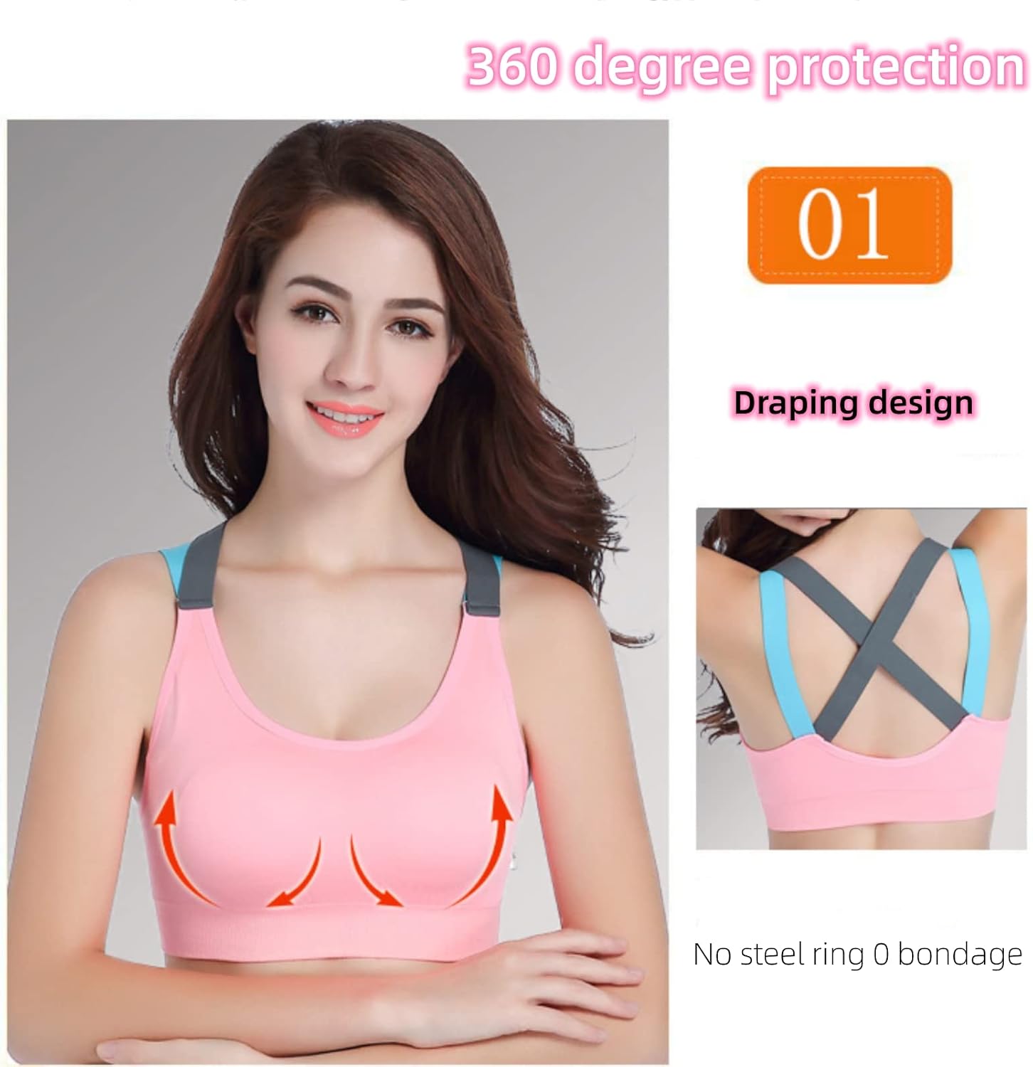 61xxqstwexL._AC_SL1500_ حمالة صدر رياضية بظهر متقاطع من هونبولو، حمالة صدر بتصميم توب قصير بدون اكمام بحمالات عالية الرفع بدون حلقة ستيل، ملابس داخلية مضادة للصدمات للجري واليوغا واللياقة البدنية للنساء - الصورة 4