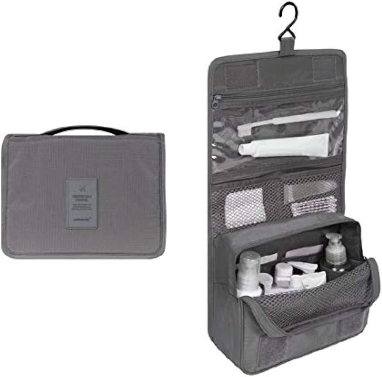 شنطة سفر عالية الجودة بتصميم محمول ومقاوم للماء يمكن تعليقها وغسيلها مناسبة لتنظيم ادوات المكياج ومستحضرات التجميل للنساء والرجال - مقاس XXL، نايلون، رمادي، من اذر