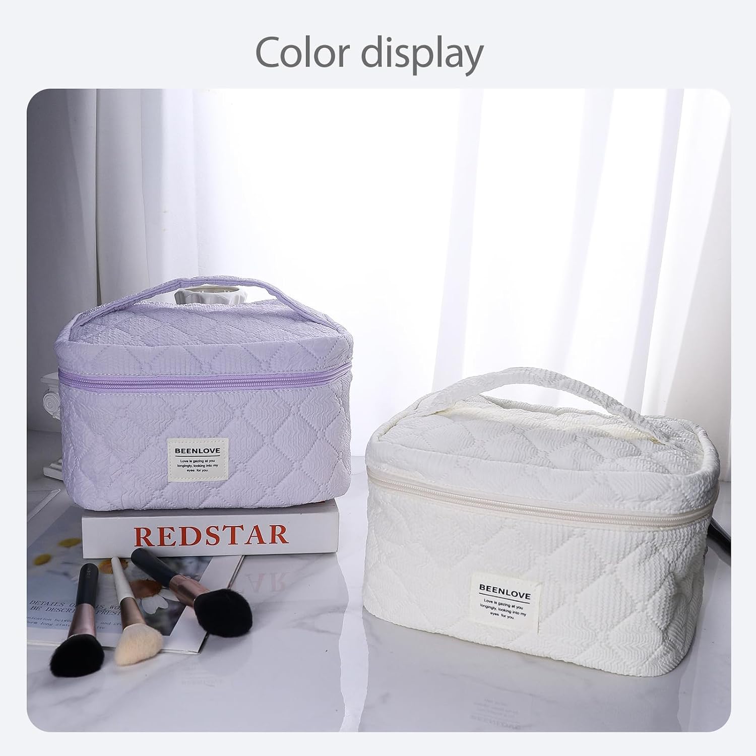 71-pO2cYYgL._AC_SL1500_ شنطة مكياج للسفر بسعة كبيرة للنساء | منظم ادوات تجميل محمول بمقبض ومقصورات متعددة وبطاقة ادوات الزينة | شنطة مستحضرات تجميل مقاومة للماء للرحلات والاستخدام اليومي (ابيض) - الصورة 3