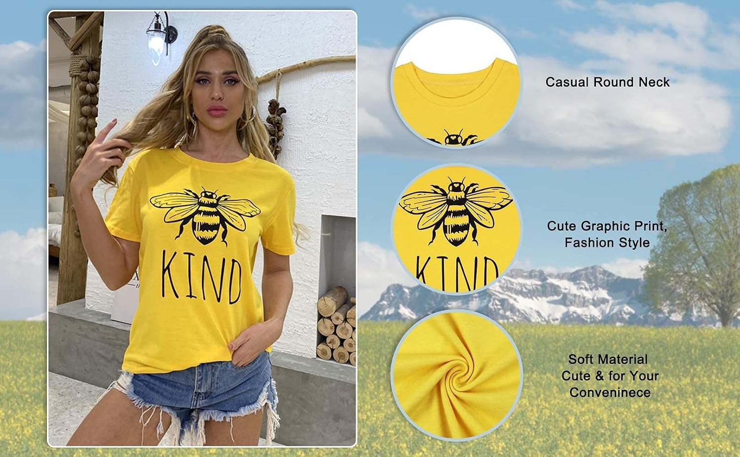 71-ymDaTGEL._AC_SL1500_ تي شيرت Be Kind للنساء لطيف نحلة جرافيك قميص مضحك ملهم معلم قصير الأكمام تيز بلايز - الصورة 4