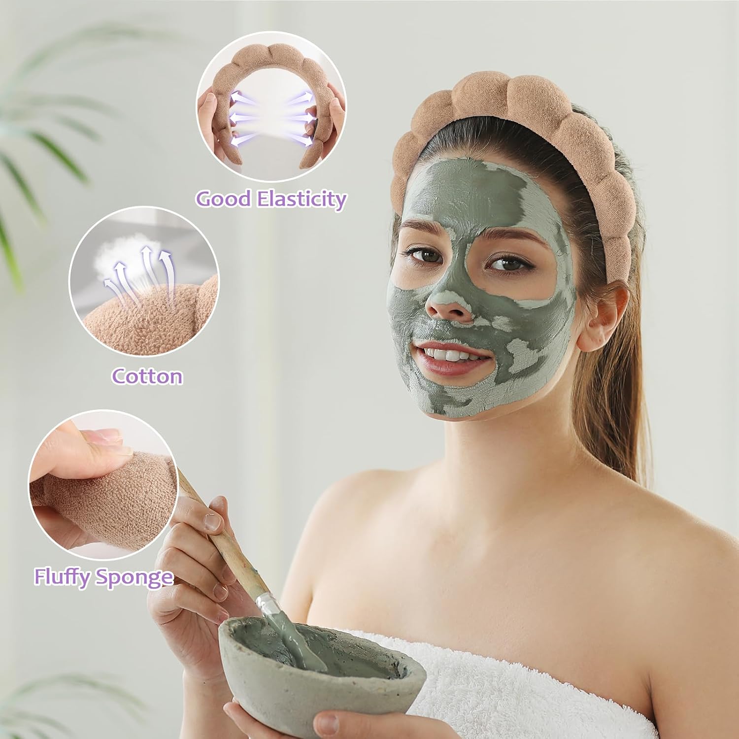 7113-aFdjML._AC_SL1500_ 6 قطع من عصابة راس المنتجعات الصحية لغسل الوجه والعناية بالبشرة والمكياج للنساء والفتيات من تيفيبين، شريط راس من قماش تيري اسفنجي لغسل الوجه، طوق شعر منتفخ لعلاج الوجه او البشرة - الصورة 4