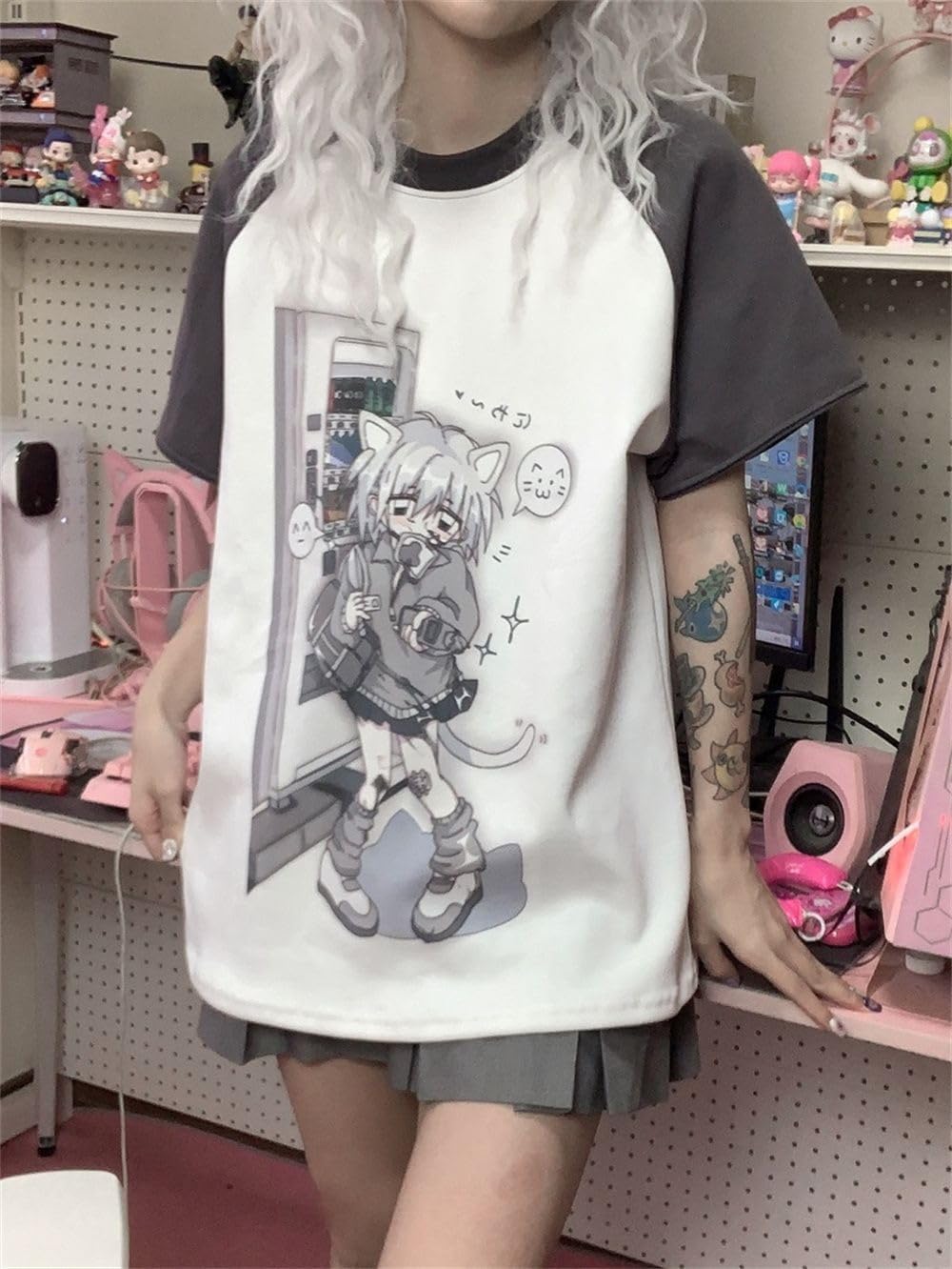 711roiIJGIL._AC_SL1500_ تي شيرت جميل باكمام طويلة للنساء من واي 2 كيه، سويت شيرت لطيف بطبعة انيمي كاواي كات جيرل - الصورة 3