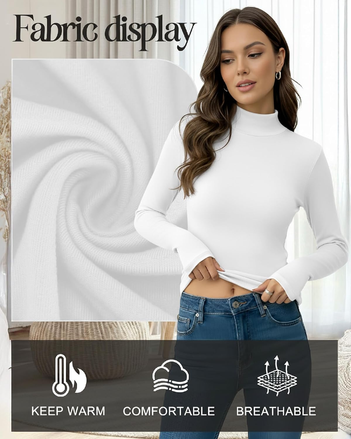 71203xBfBuL._AC_SL1500_ بلايز بأكمام طويلة وقبة عالية ناعمة للنساء من باتيلاي، ملابس داخلية حرارية للشتاء أساسية، 3 قطع - الصورة 4