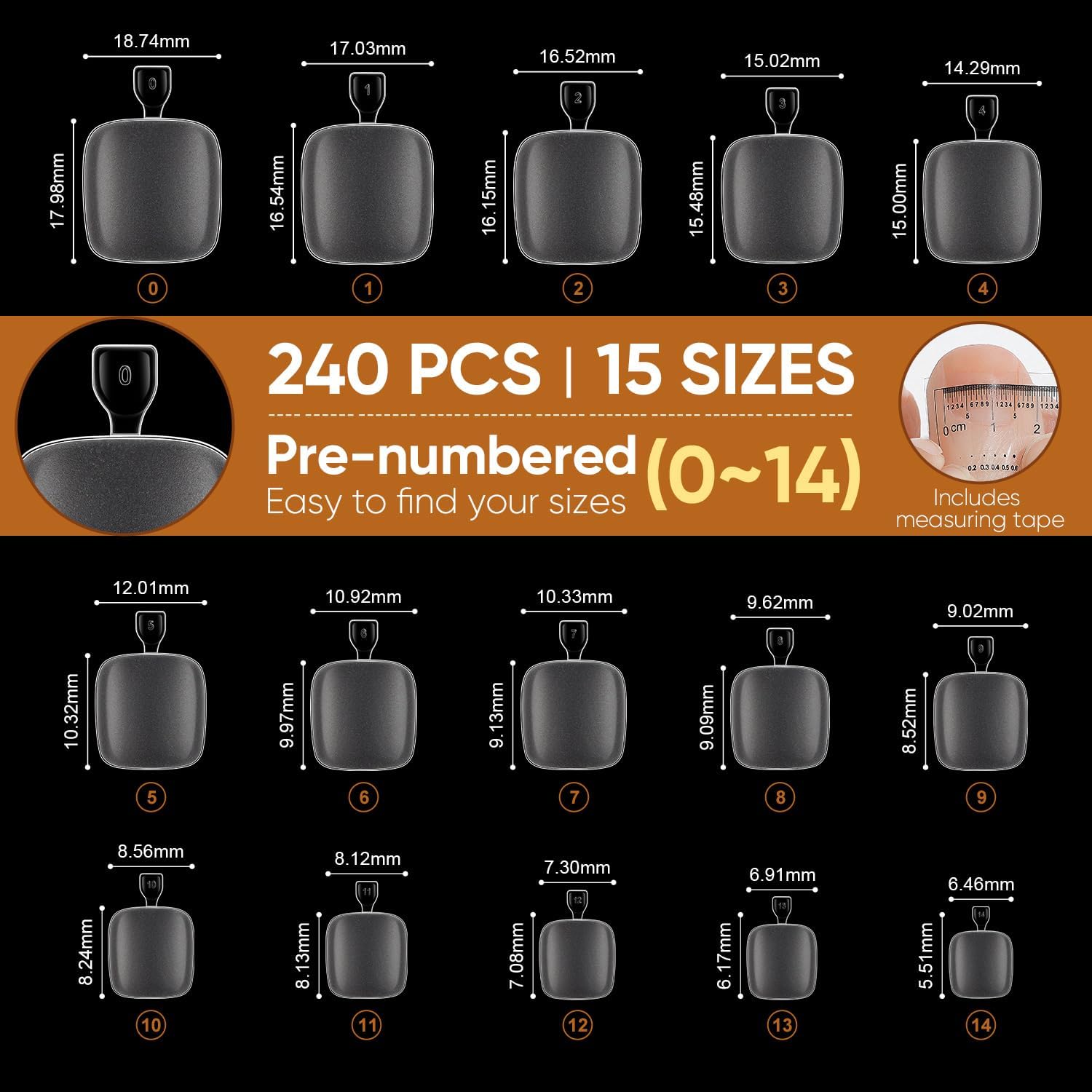 7121Ick1X6L._AC_SL1500_ نايس ديكو 240 قطعة من اطراف اصابع القدم المربعة لاصابع القدم الكبيرة، 15 مقاسا من الجل الناعم لتغطية كاملة لاظافر القدم، اطراف اظافر اكريليك مزيفة مسبقا بالضغط على الاظافر والباديكير لوصلات الاظافر في - الصورة 3