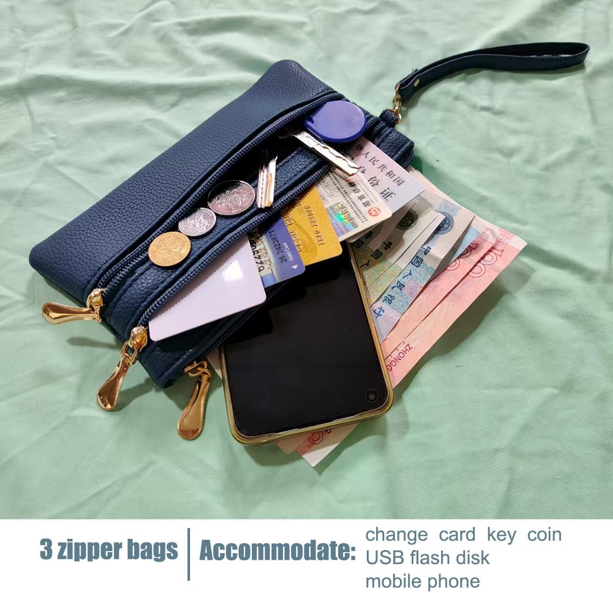 712lVXMVyIL._AC_SL1500_ محفظة عملات معدنية، محافظ كلاتش للنساء، محفظة معصم صغيرة، محافظ يد كلاتش حقيبة يد كلاتش محفظة بسحاب محفظة للسيدات هدايا للنساء، ازرق داكن، محفظة عصرية بسيطة - الصورة 3