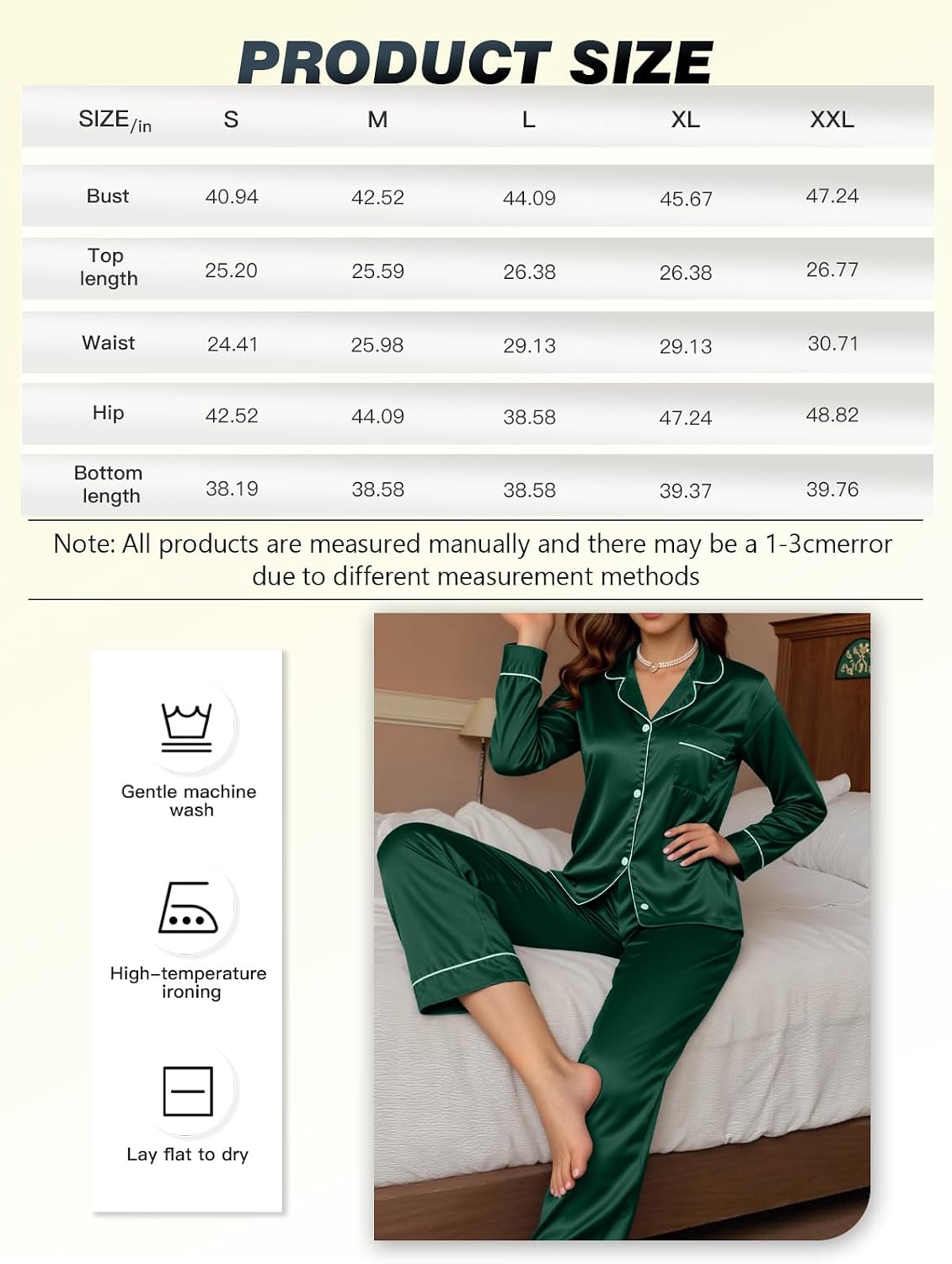 7147m8-CxPL._AC_SL1500_ Women’s Silk Satin Pajama Set, Long Sleeve Button Down Sleepwear with Pockets, Classic Piping Loungewear 2 Piece Lounge Pjs - الصورة 2