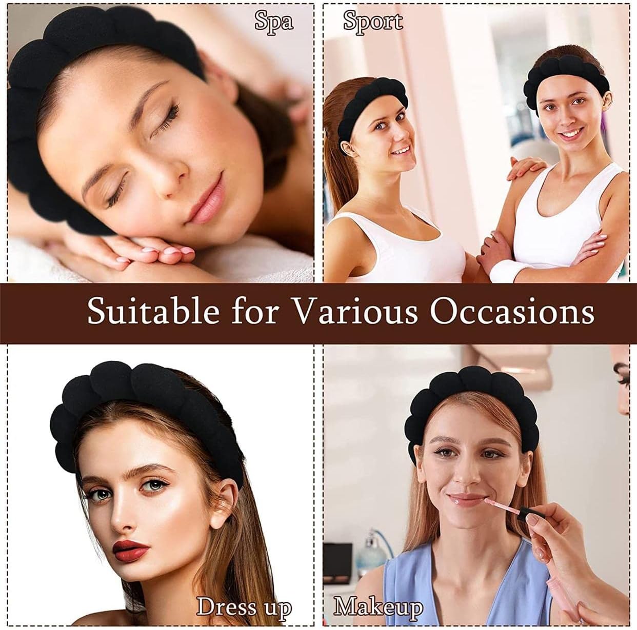 7159n2cvbkL._AC_SL1500_ مجموعة عصابات راس سبا ومناشف معصم لغسل الوجه والعناية بالبشرة للنساء مصنوعة من قماش تيري واسفنجة منتفخة لازالة المكياج والاستحمام - الصورة 2