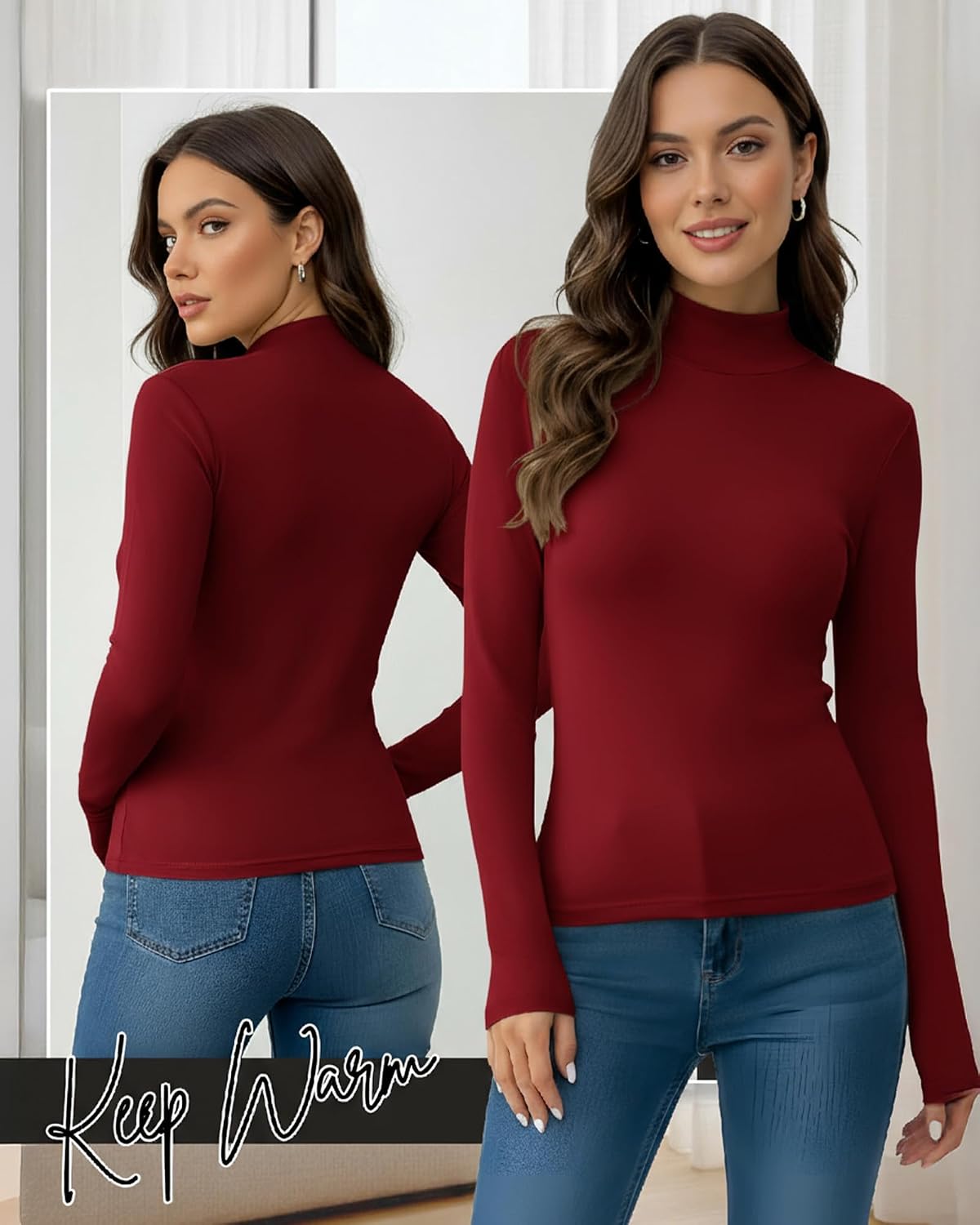 716L1pIasFL._AC_SL1500_ بلايز بأكمام طويلة وقبة عالية ناعمة للنساء من باتيلاي، ملابس داخلية حرارية للشتاء أساسية، 3 قطع - الصورة 2