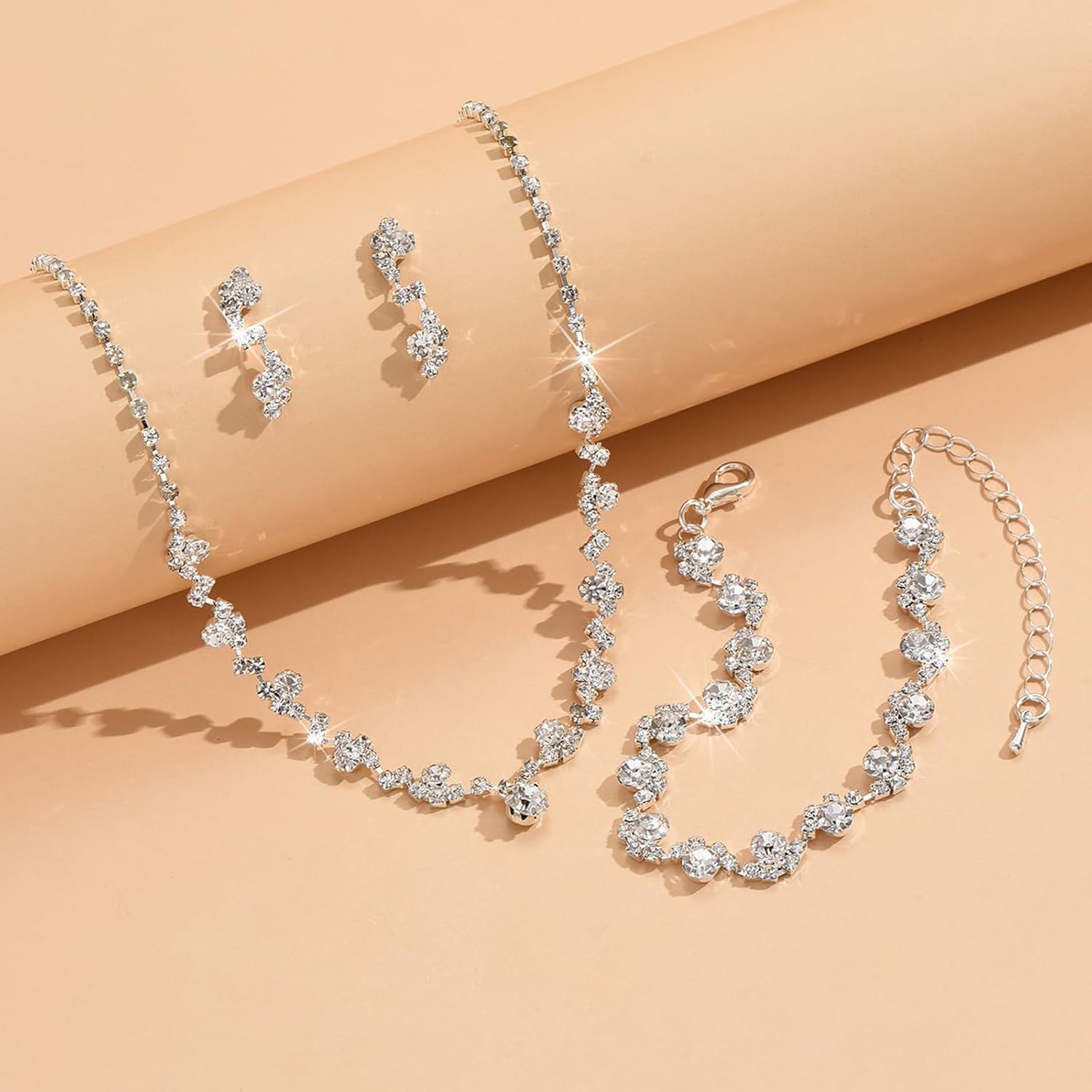 718-ZteUCL._AC_SL1500_ Silver Prom Jewelry Set Rhinestone Necklace Earrings Bracelet Set Costume Jewelry for Women Prom Dress Accessories Wedding Guest Dresses for Women Party Outfits fall fashion jewelry womens fashion - الصورة 4