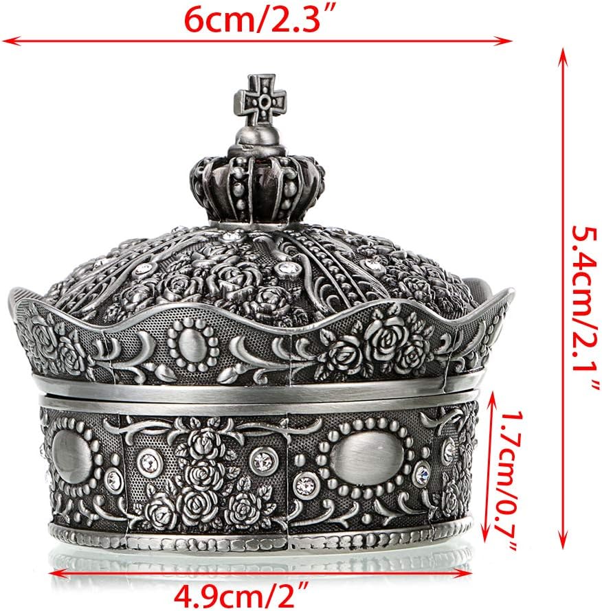 719GKFaY-pL._AC_SL1500_ علبة مجوهرات عتيقة من هيبوي، بتصميم تاج عتيق، صندوق تخزين لحفظ الإكسسوارات، مثالية للأقراط والسلاسل والخواتم، هدية تذكارية رائعة للبنات والنساء (حجم صغير) - الصورة 3