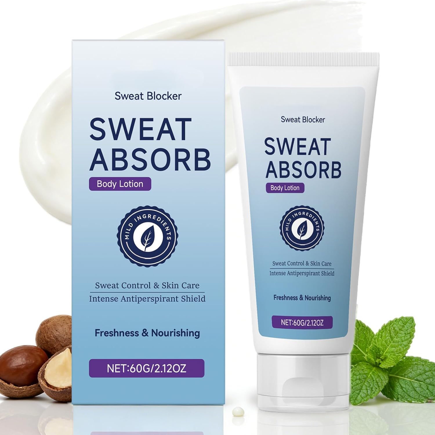 YOOJ® Sweat Absorbing Body Lotion for Men & Women, Sweat Blocker & Face Antiperspirant, Fast-Drying Non-Greasy Sweat Control Cream, Long-Lasting Sweat Absorb & Fresh Skin Care - 60g Travel Size