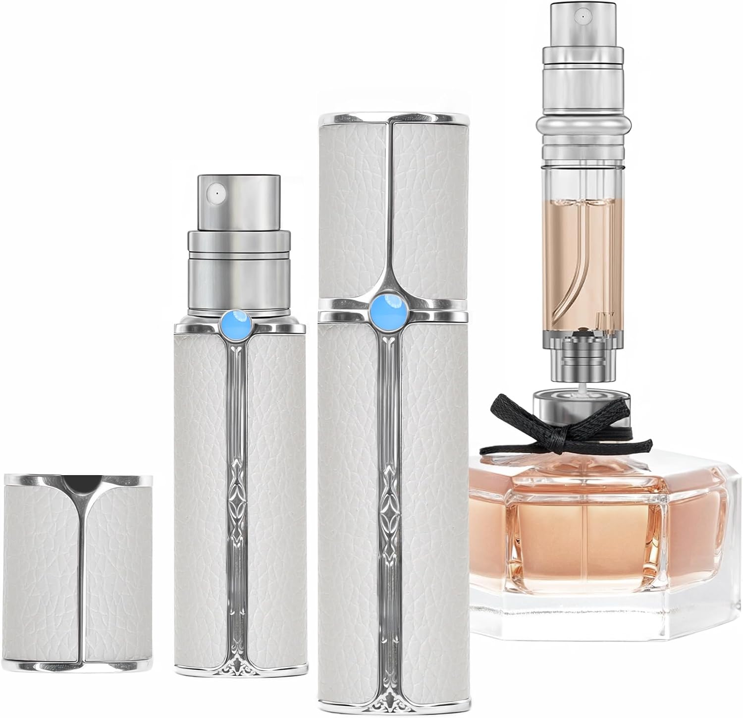 زجاجة عطر جلدية CF00WHS من مويلساي سعة 5 مل - موزع قابل لاعادة الملء بملء سفلي مانع للتسرب ومحمول للرجال والنساء، مثالية للسفر والهدايا والاستخدام اليومي (CF00WHS)