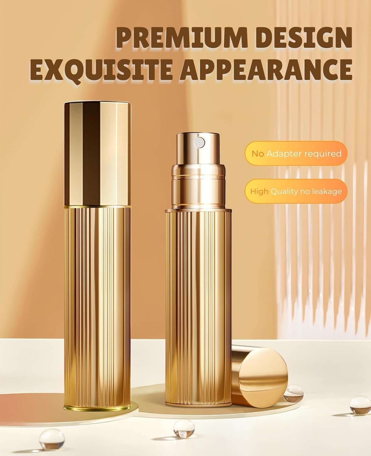 71ENNI1bjEL._AC_SL1500_ بخاخ عطر للسفر قابل لإعادة الملء مع موزع كولونيا محمول فارغ وبخاخ صغير لما بعد الحلاقة للرجال والنساء من براريوس، لون ذهبي - الصورة 2