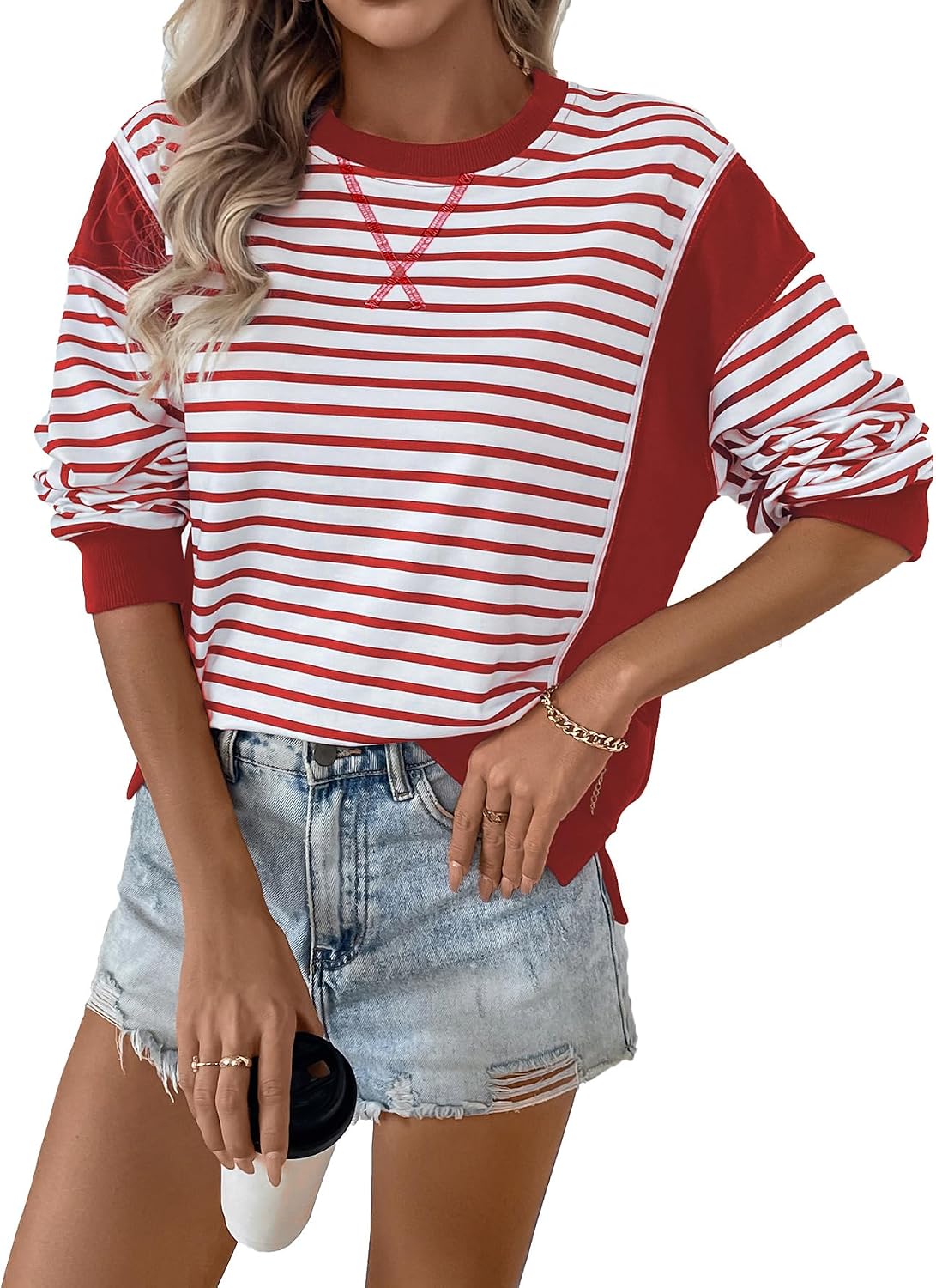 Women's Fashion Sweatshirts Chic Stripes, Trendy Oversized Tops for a Stylish Wardrobe