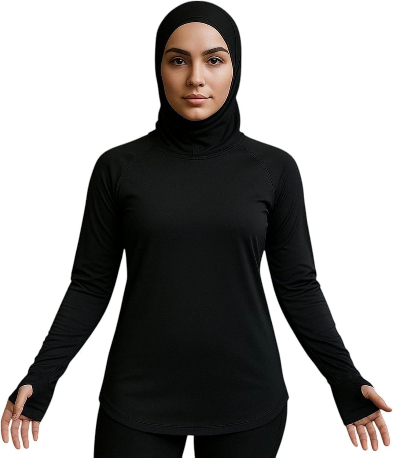 قميص رياضي بأكمام طويلة للتمارين الرياضية، مع فتحات للأصابع تيشرت للبنات والنساء من ميزا
