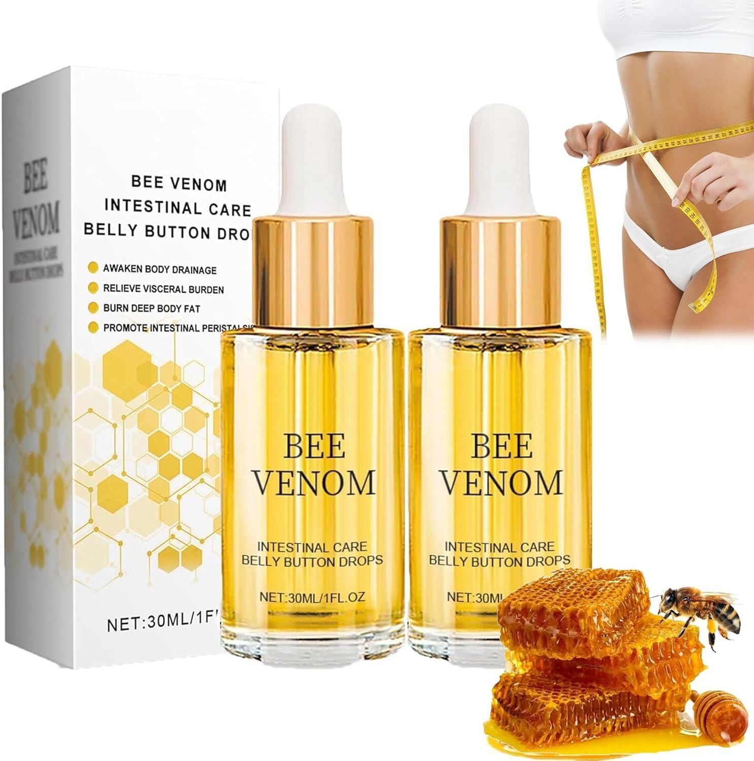 Lymphatic Drainage Drops,2pcs Bee Venom Belly Button Drops,Belly Button Cleaner,Bee Venom Body Oil,Bee Venom Drops,Skin Tightening Belly Fat Burner for Women