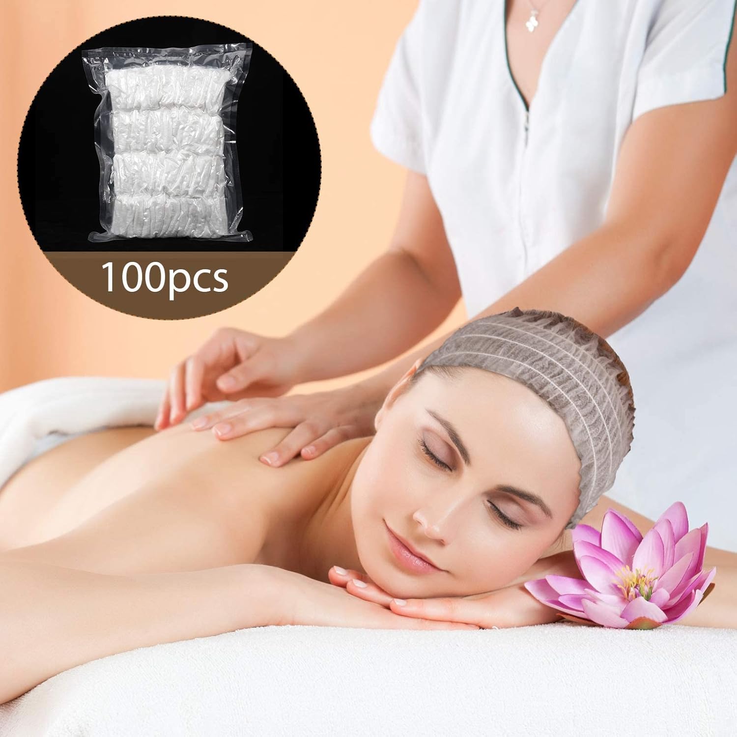 71OLKK5ZT9L._AC_SL1500_ ميكنج تيك 100 قطعة من عصابات الرأس للاستعمال مرة واحدة، قماش وجه ناعم قابل للتمدد غير منسوج، رباط شعر مرن للعناية بالبشرة مع اغلاق مريح للنساء والفتيات والصالونات والساونا - ابيض - الصورة 4