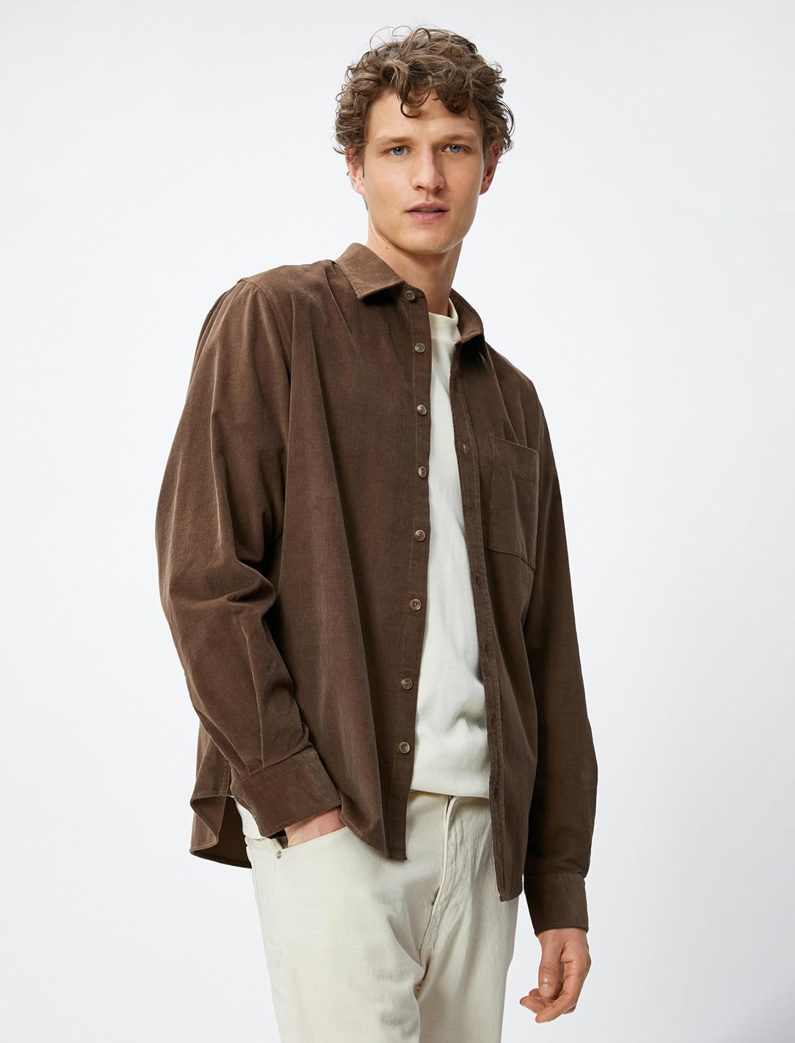71OjK2uJsTL._AC_SL1500_ KOTON mens Ribbed Classic Neck Pocket Detail Shirt Shirt (pack of 1) - الصورة 2