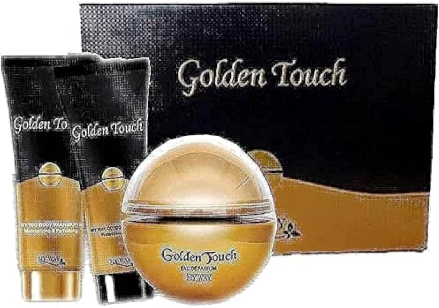 عطر للنساء مجموعة جولدن تاتش من ماي واي او دو برفان 40 مل وكريم مزيل للعرق جرام ومخمرية للجسم
