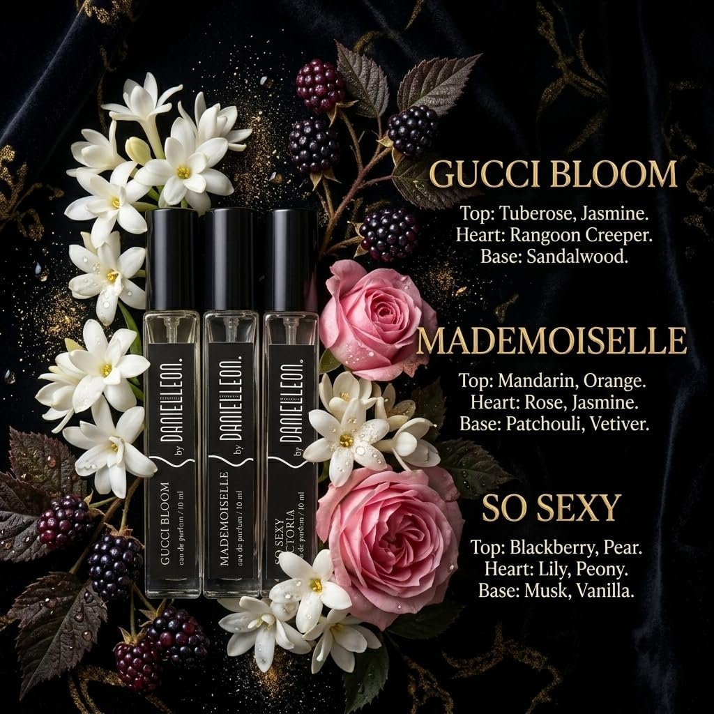 71VxSy4BGDL._AC_SL1500_ Daniel Leon Women's Perfume Package Gift Set | 3×10ml Inspired Fragrance Testers | G-Bloom, Coco Mademoiselle & So Sexy | Long-Lasting Cologne - الصورة 4