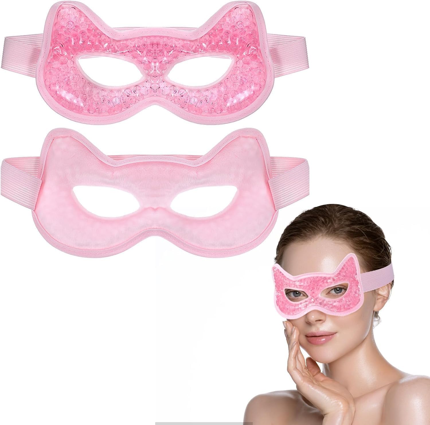 Gel Eye Mask with Holes for Cold and Hot Compress, Reusable Face Mask for Puffy Eyes, Dark Circles, Headaches, Sleeping Relief, Skin Care for Men and Women