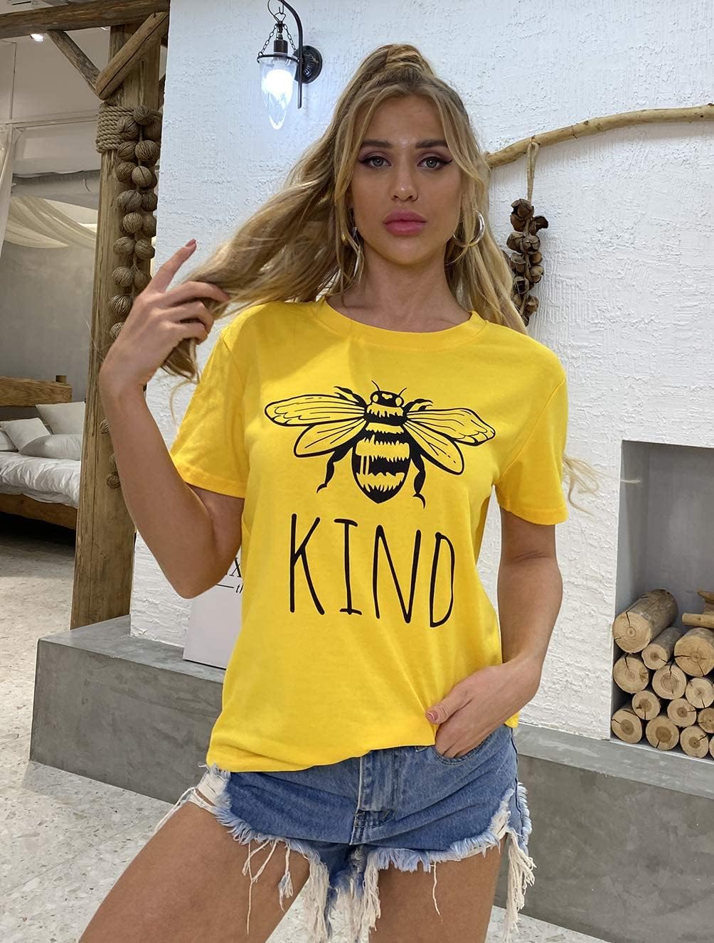 71ZfyAMZewL._AC_SL1500_ تي شيرت Be Kind للنساء لطيف نحلة جرافيك قميص مضحك ملهم معلم قصير الأكمام تيز بلايز - الصورة 2
