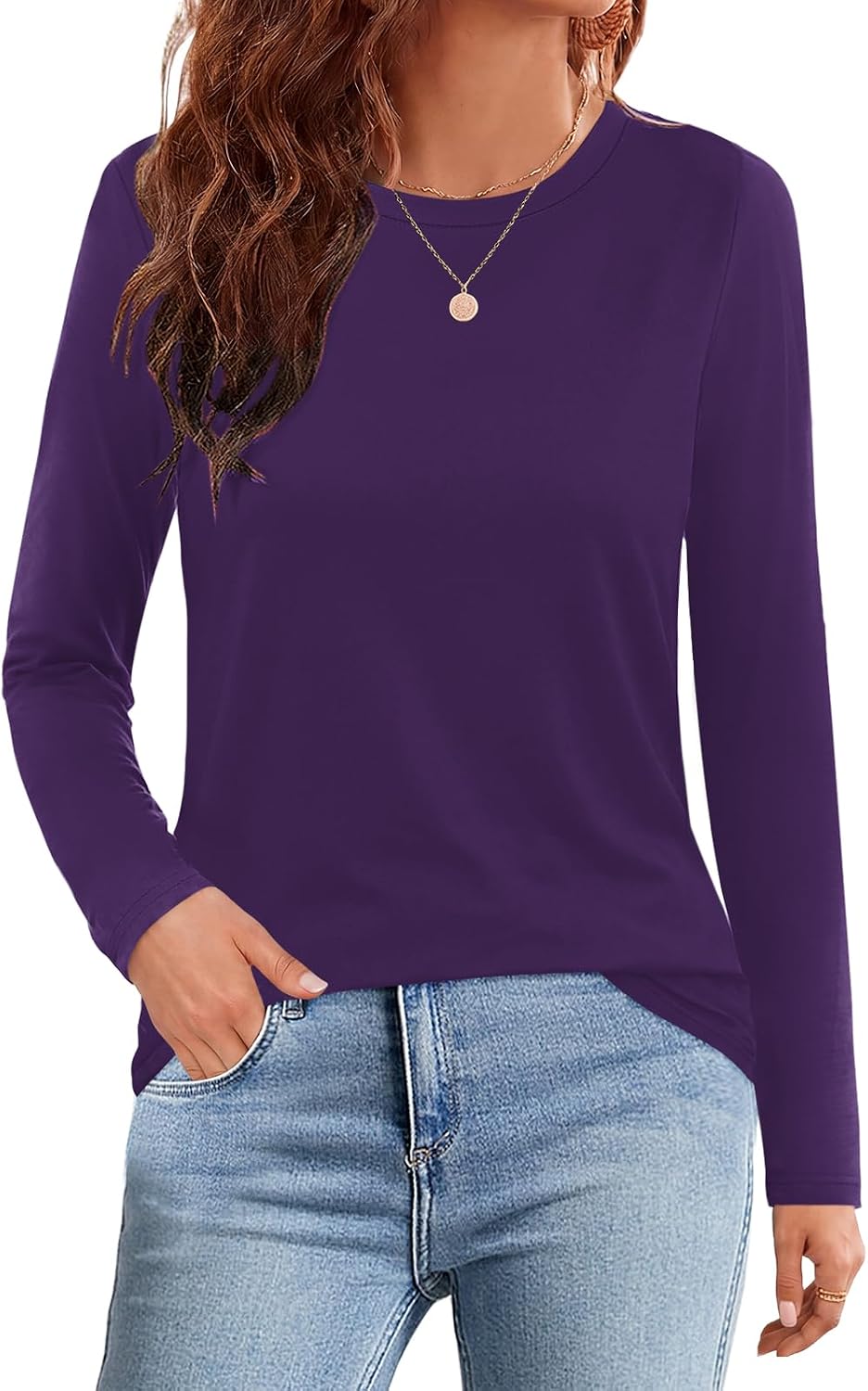 تي شيرت صيفي بيسيك باكمام قصيرة وقبة دائرية بدون طوق للنساء من اليسومو | Crew Neck, Soft Basic T-Shirts, Loose Fit