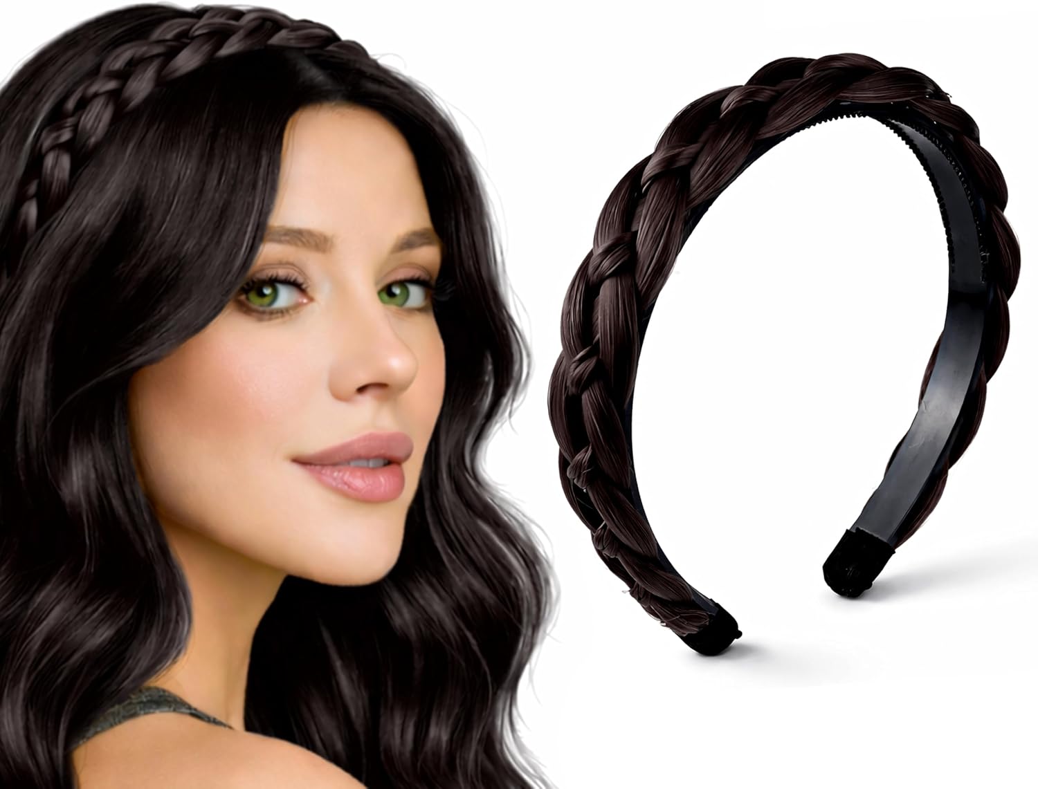 طوق شعر مضفر طراز JW221B (#6) للنساء، ضفيرة مزدوجة من شعر صناعي بمظهر طبيعي ناعم وخفيف الوزن لتصفيفة شعر يومية، مقاس 15.24 سم