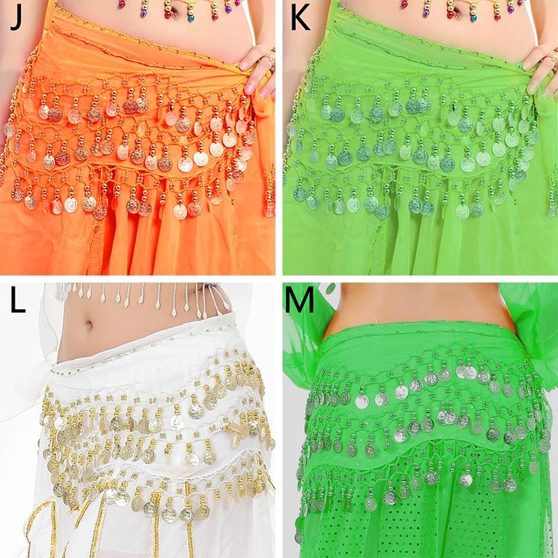 71bg59V35PL._AC_SL1500_ وشاح خصر للرقص الشرقي للنساء مزين بـ 98 عملة ذهبية، تنورة للرقص الشرقي مناسب لليوغا والرقص الشرقي، قطعة واحدة - الصورة 4