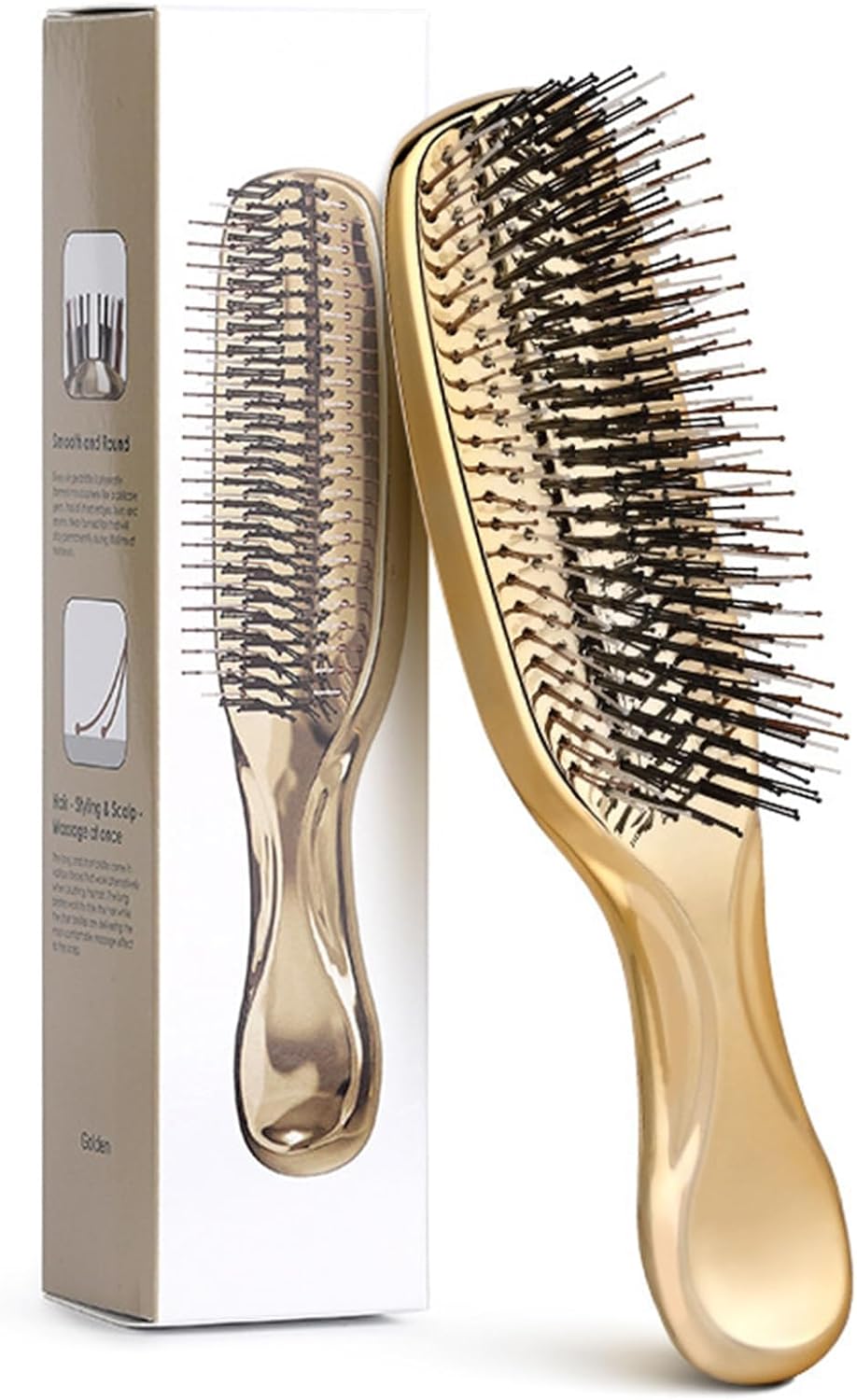 فرشاة فروة الرأس من تزويق، فرشاة تصفيف الشعر، مشط تدليك للعناية بفروة الرأس، امشاط الشعر، العناية بالشعر لكل من الرجال والنساء للاستخدام الرطب والجاف، فرش شعر باسنان مرنة (ذهبي)