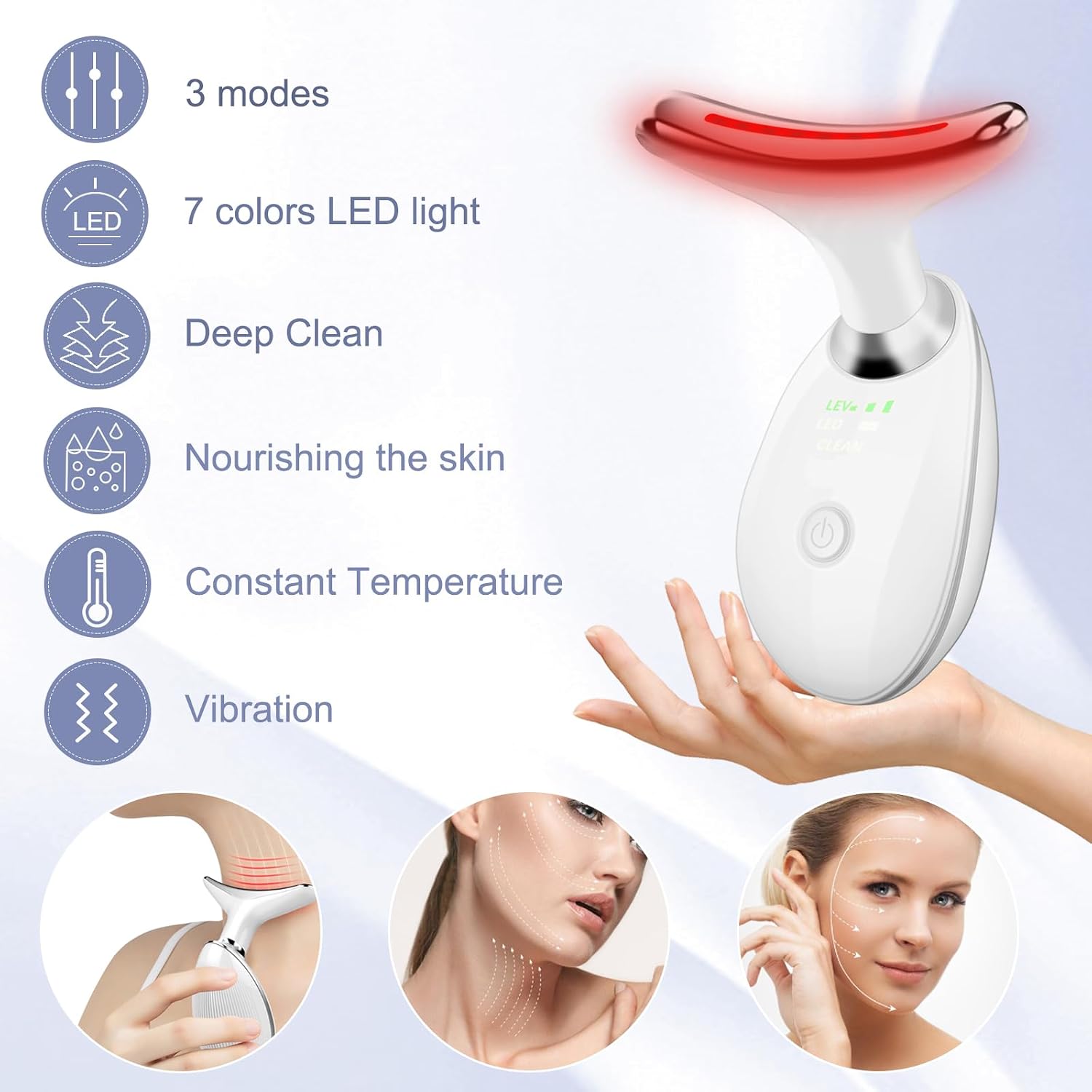 71i0wl7IVrL._AC_SL1500_ جهاز تدليك الوجه، 7 ألوان بإضاءة ليد لعلاج الوجه والرقبة، أدوات تجميل محمولة للعناية بالبشرة - الصورة 3