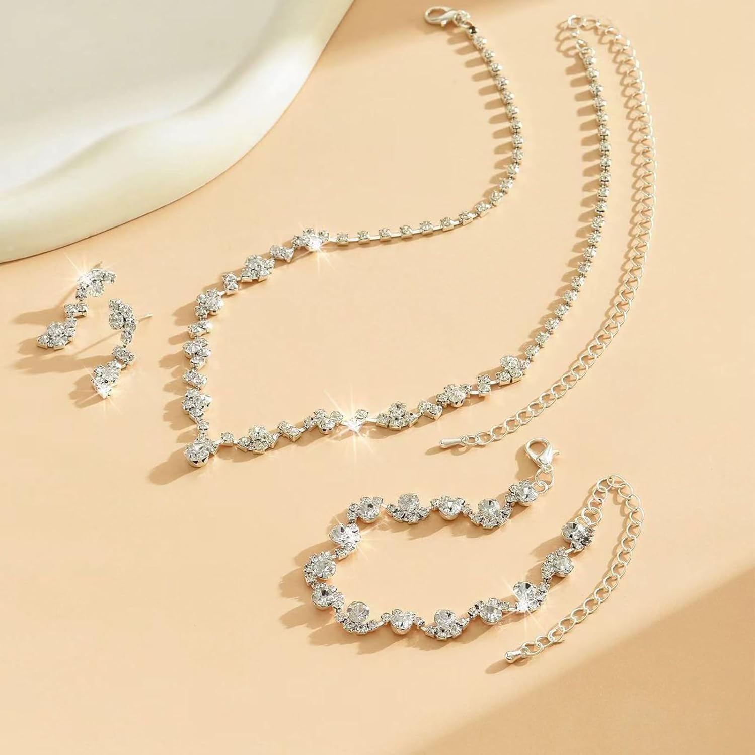 71iNl7RmVIL._AC_SL1500_ Silver Prom Jewelry Set Rhinestone Necklace Earrings Bracelet Set Costume Jewelry for Women Prom Dress Accessories Wedding Guest Dresses for Women Party Outfits fall fashion jewelry womens fashion - الصورة 3