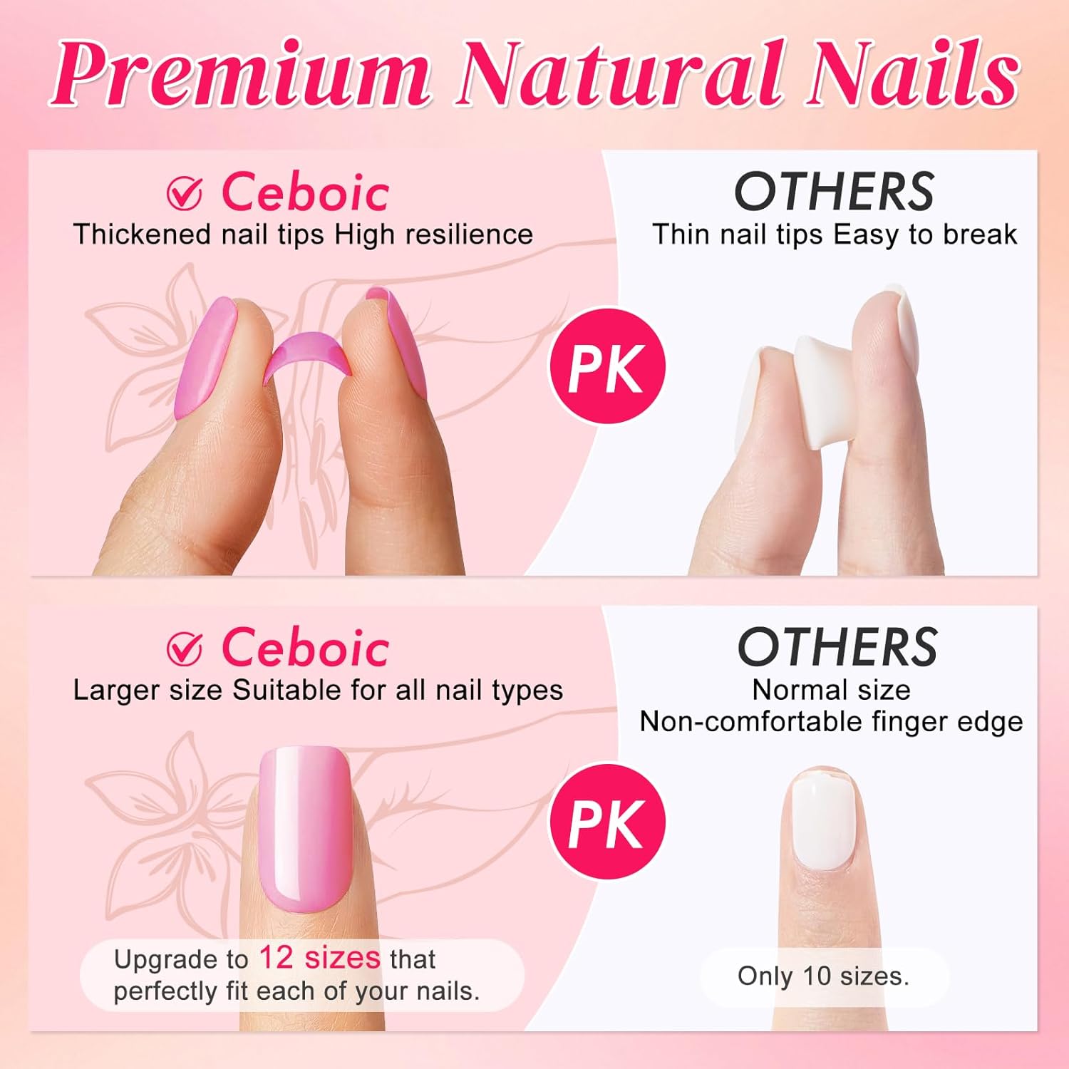 71iz2veW06L._AC_SL1500_ Ceboic 24 Pcs Square Fake Nails, Medium Length White French Press on Nails, Pink Nude Acrylic Fake Nails, Leopard Print Flowers Natural Stars Press on Nails for Women Girls - الصورة 4