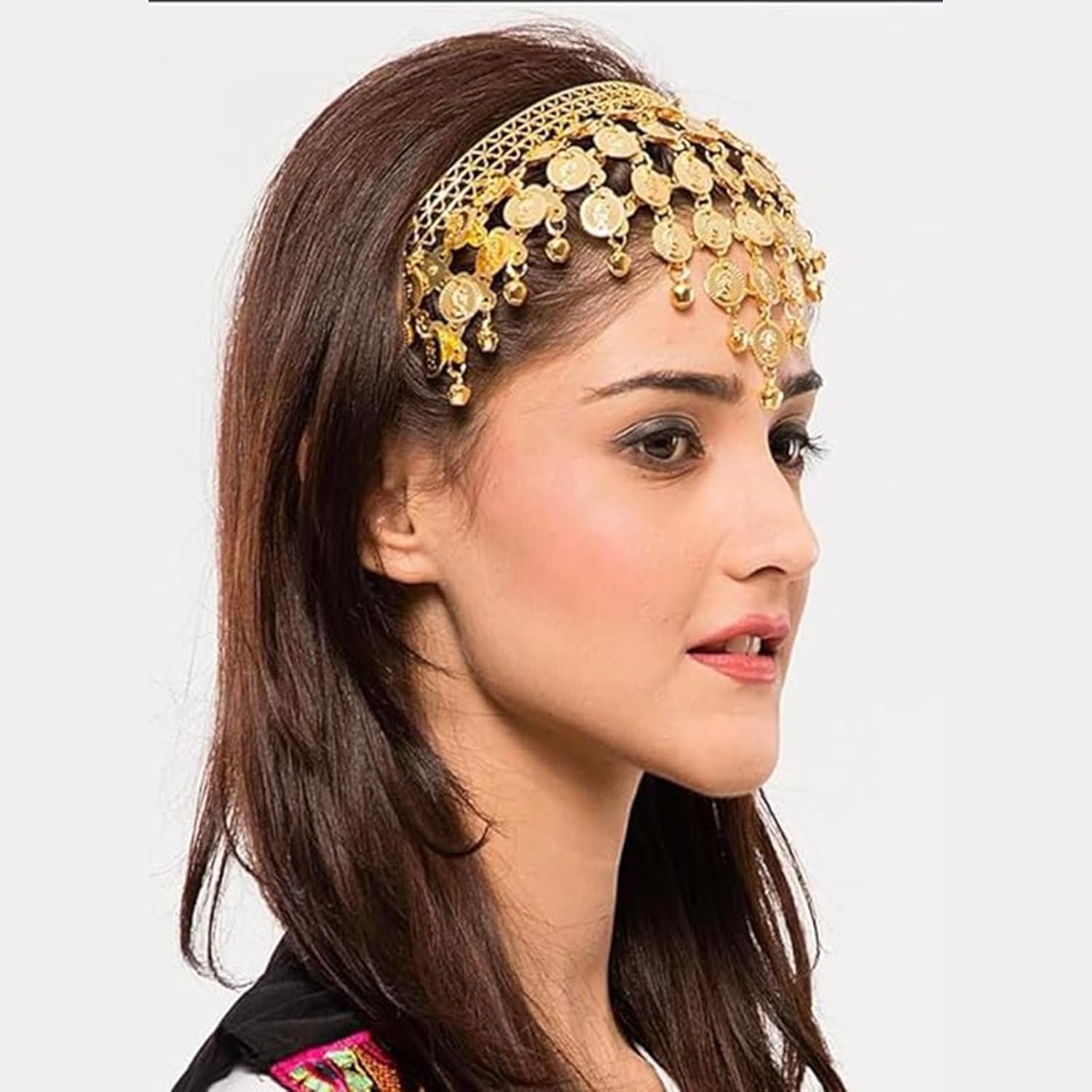 71kd8mxdm9L._AC_SL1500_ شريط راس للرقص الشرقي للنساء بعملات ذهبية قبلية مع عقد قرط، عصابة راس للرقص الشرقي، مجوهرات غجرية مع اجراس وشرابة عملات معدنية، اكسسوارات تنكرية (ذهبي) - الصورة 4