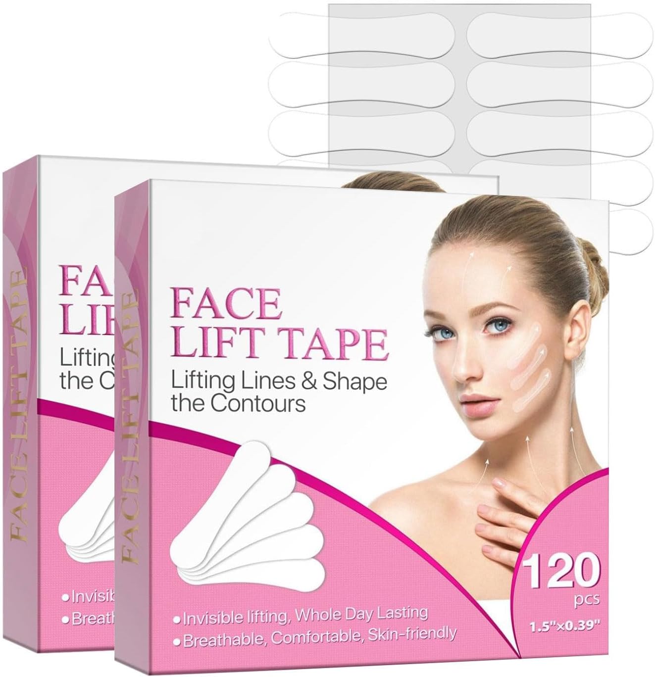 Face Lift Tape, Face Tape Lifting Invisible Makeup Tapes, Instant Invisible Lifting Tape, Invisible Face Lift Tape for Women Face Beauty Instant Lifting Facial Wrinkles (2 box)