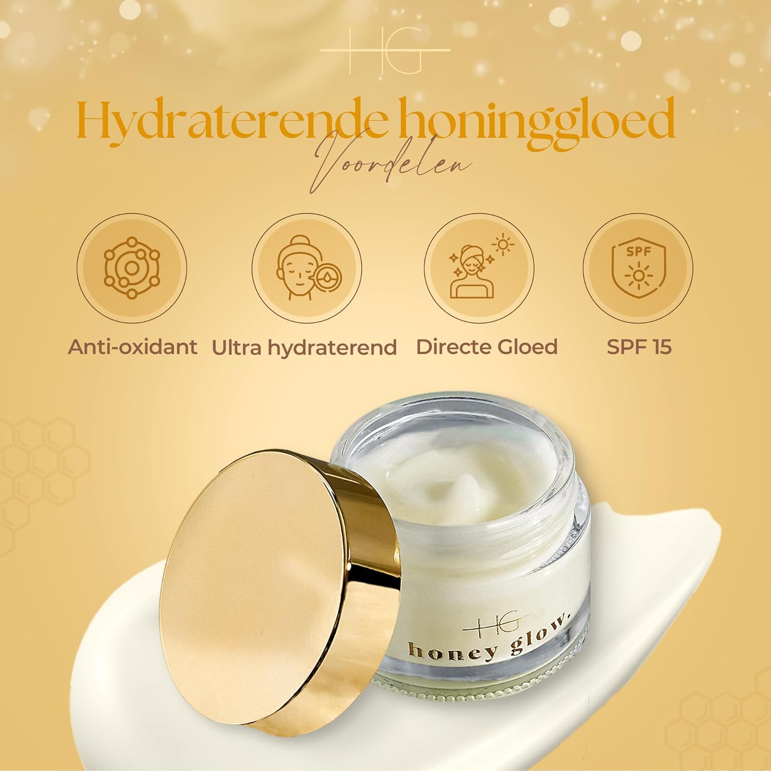 71ktO3RDrxL._AC_SL1500_ HoneyGlow Ultra-hydrating Ceramide Face Cream with Honey, Strengthens Skin Barrier and Protects Against Sunlight, SPF15, Formulated with Niacinamide, Hyaluronic Acid & Peptides (50ML) - الصورة 3