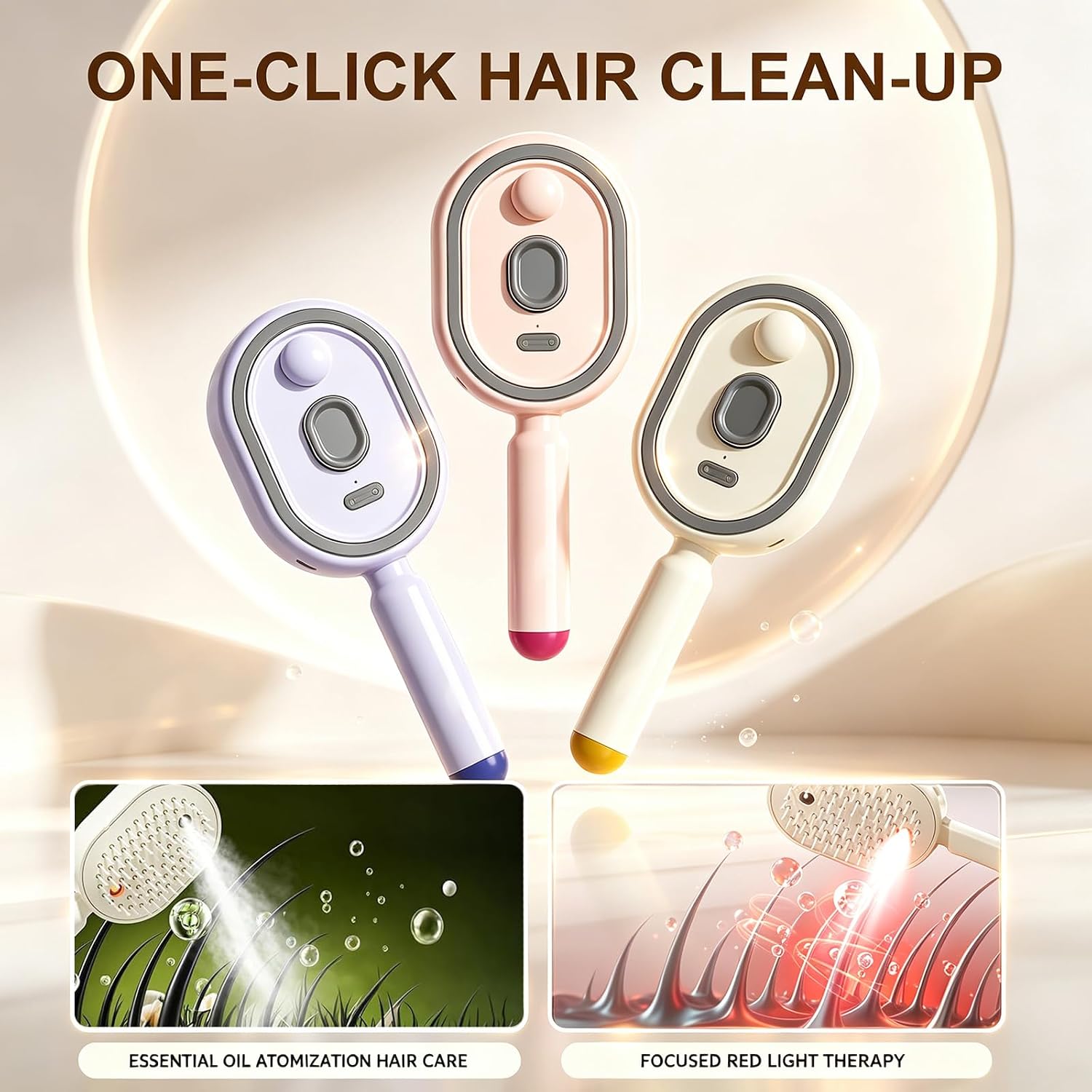 71l3v5YuG7L._AC_SL1500_ فرشاة بخار كهربائية للشعر من موسيلونز مع نفاثة مياه مدمجة، مشط تدليك كهربائي قابل لاعادة الشحن لفك تشابك الشعر ومضاد للكهرباء الساكنة وتقليل التجعد وتغذية الشعر (بيج) - الصورة 2