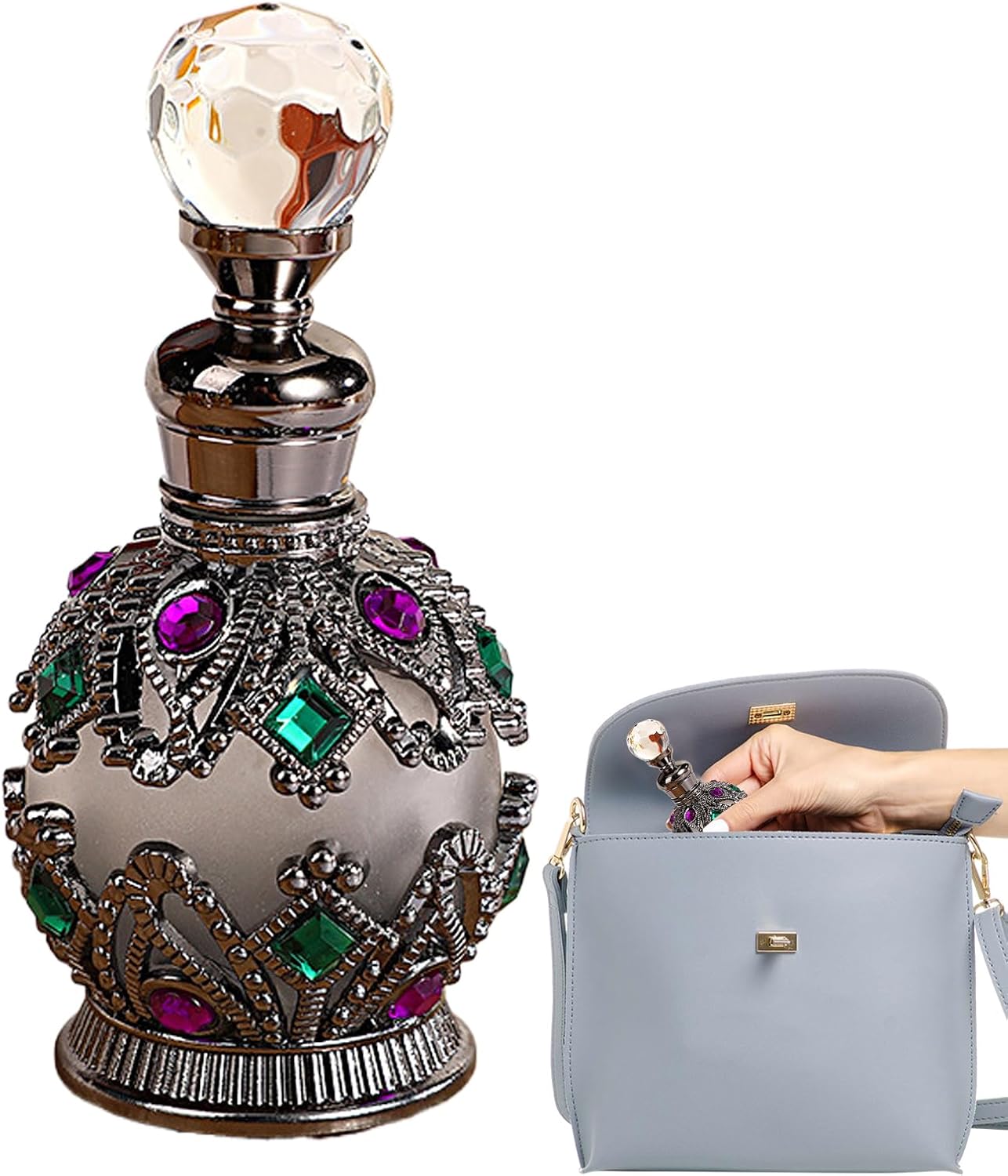 زجاجات بخاخ عطر فارغة | زجاجة بخاخ محمولة مرصعة بالجواهر | حامل رذاذ عتيق، حاوية تخزين مزخرفة فاخرة للنساء والبالغين