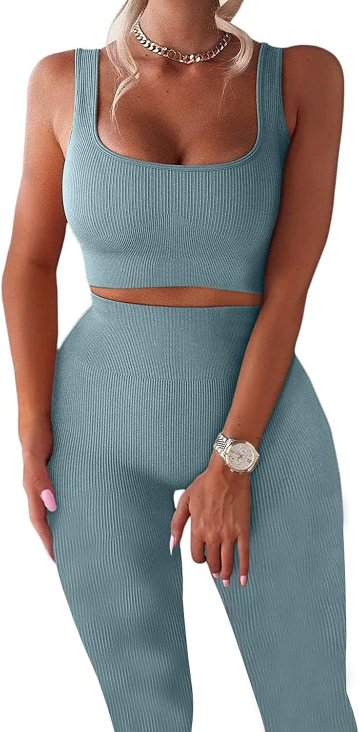 تي دبليو اف ار اتش سي طقم تمارين رياضية للنساء مكون من قطعتين بدون خياطة بخصر مرتفع بدون خياطة مناسب لصالة الالعاب الرياضية واليوغا