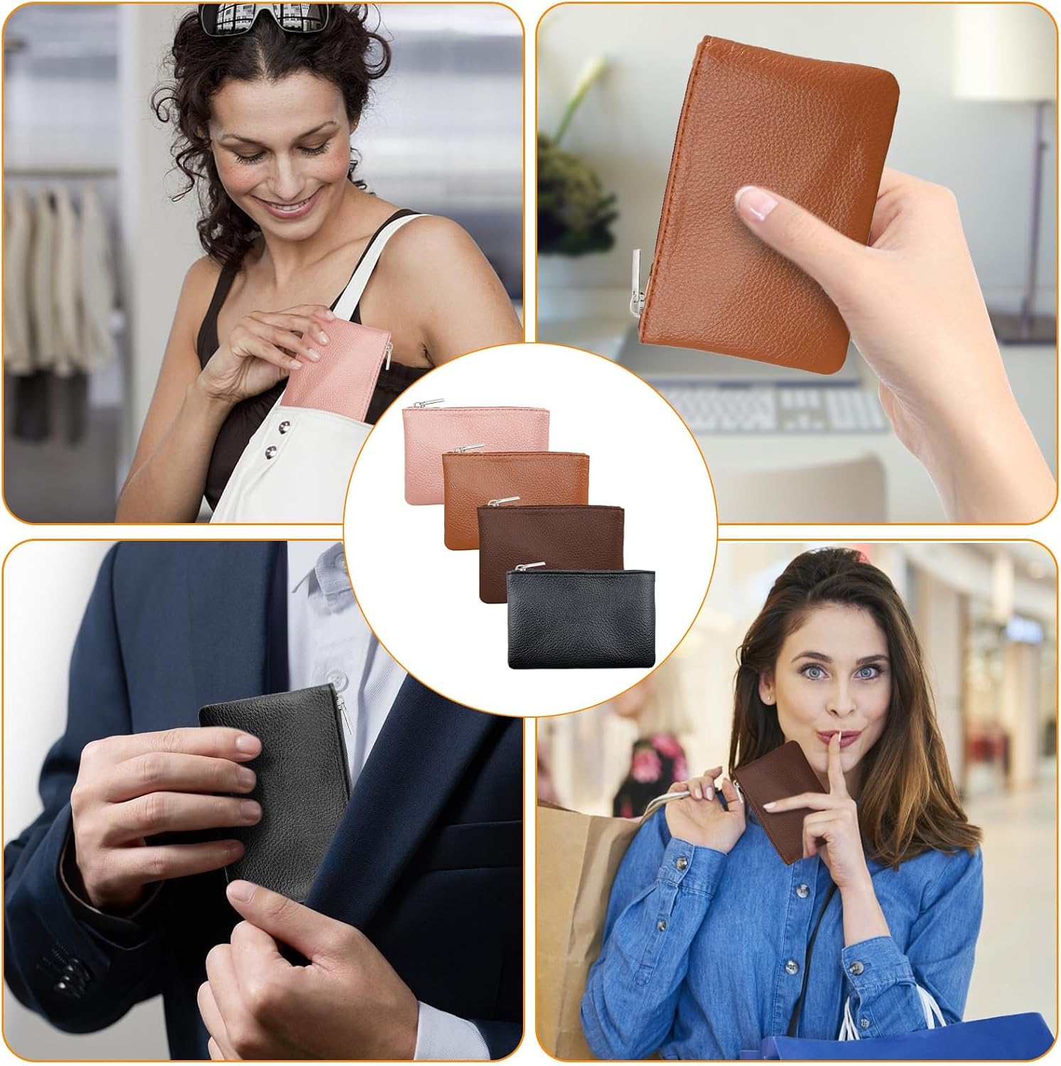 71qS7kurElL._AC_SL1500_ محفظة صغيرة للعملات المعدنية من 4 قطع، محفظة جلدية بسحاب مع سحاب، حقيبة عملات معدنية للرجال والنساء، حقيبة عملات معدنية صغيرة محمولة، محفظة صغيرة للعملات المعدنية، حامل تغيير محفظة للعملات المعدنية - الصورة 3