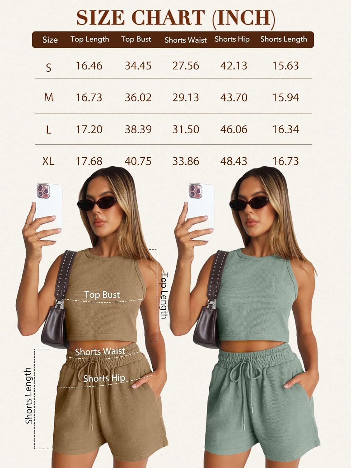 71r7C-NSzrL._AC_SL1500_ طقم شورت للنساء مكون من قطعتين مناسب كملابس صيفية للتمارين الرياضية والشاطئ والعطلات العصرية من اوتوميت، 2 قطعة - الصورة 4